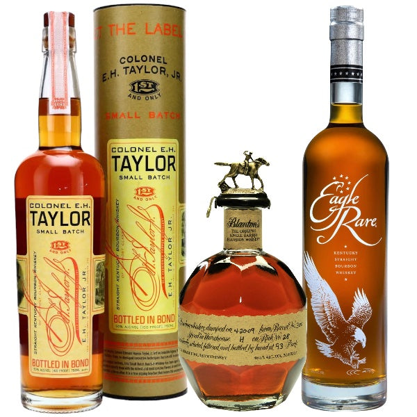 Discover the Exquisite Trio: Colonel E.H. Taylor, Jr. Small Batch, Blanton’s Single Barrel & Eagle Rare Bourbon Whiskey Bundle