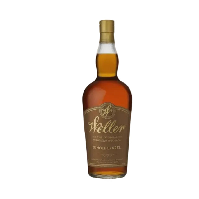 Bottle of Weller Single Barrel bourbon whiskey on a white background