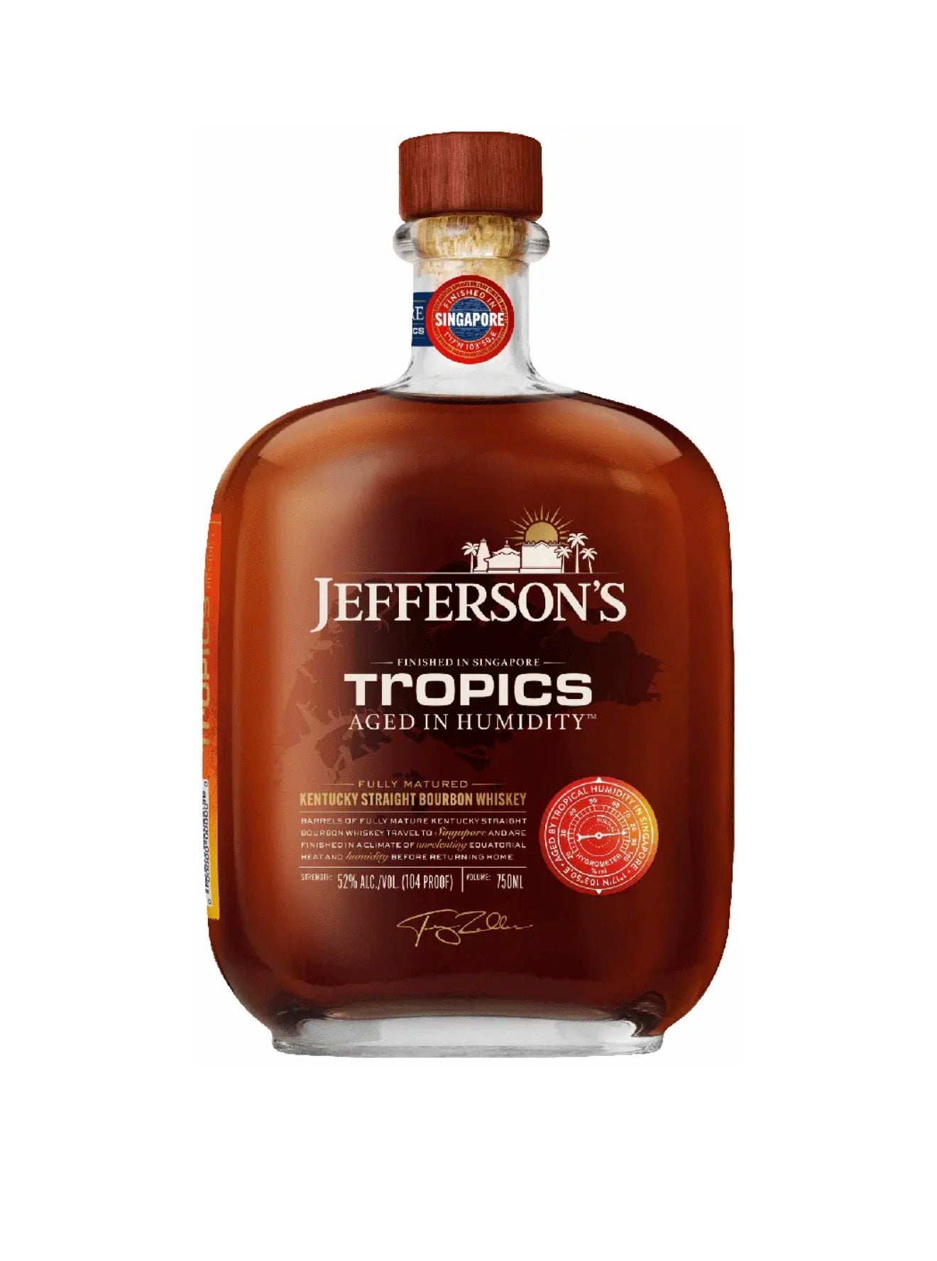 Bottle of Jefferson's Tropics bourbon whiskey on a white background