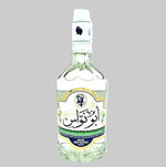 Clear bottle with a label on a white background