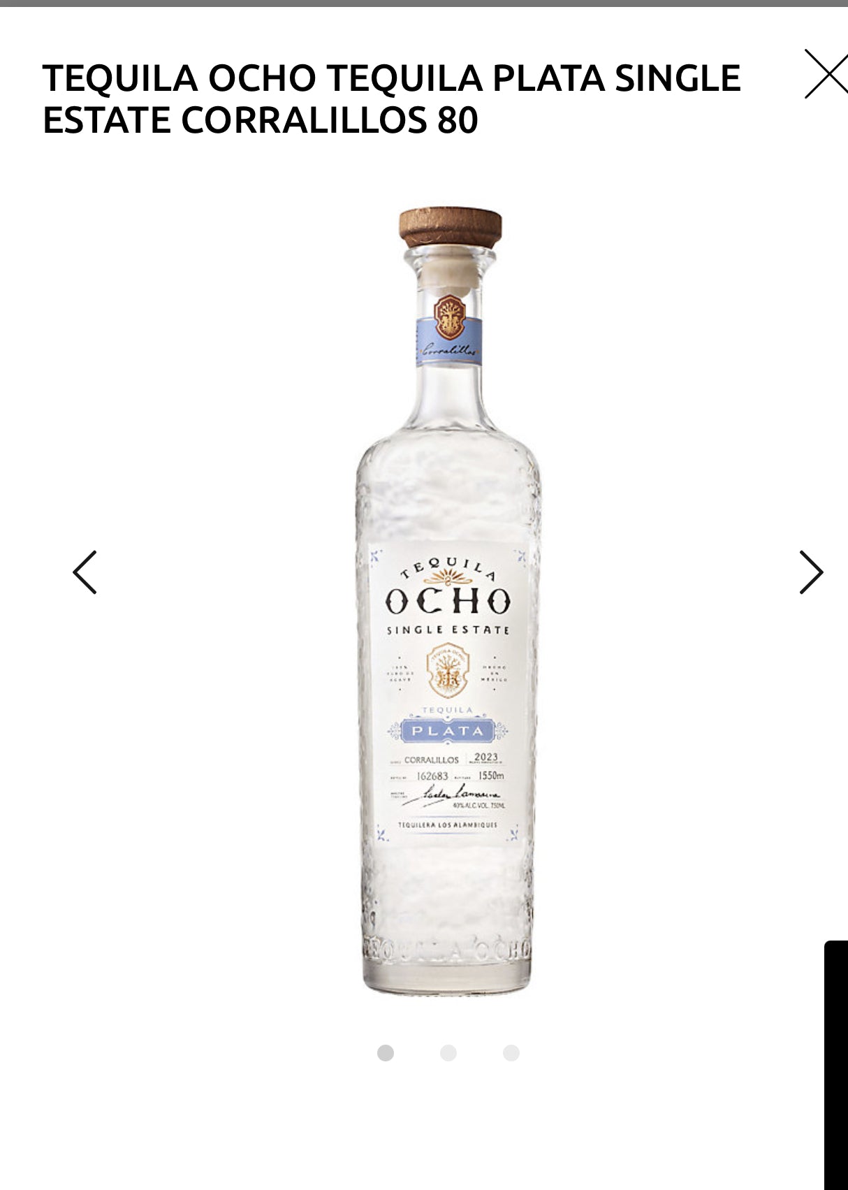 Tequila Ocho Tequila Plata 80