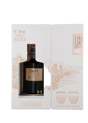 Dewar's Blended Scotch Double Double Aged For Ultimate Smoothness Aged 37 Yr 96 W/ 2 Baccarat Glasses