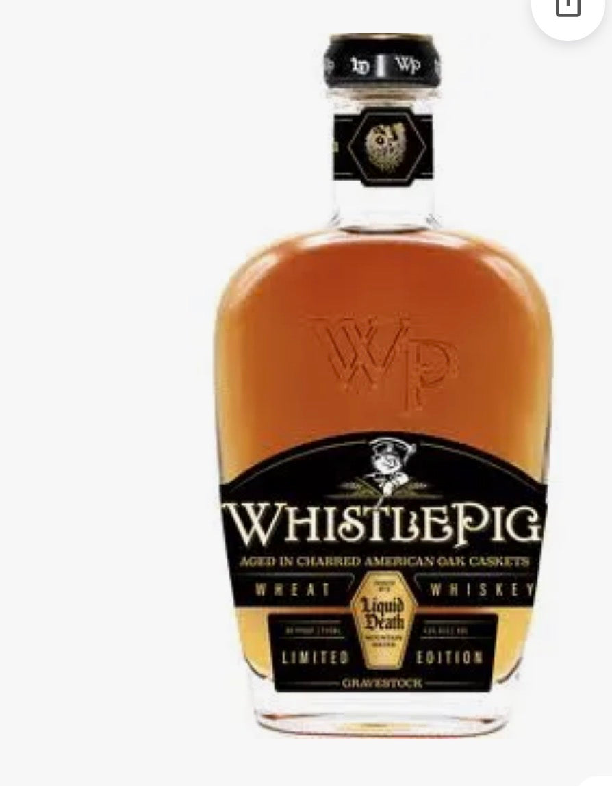whistlepig wheat whiskey gravestock proof with liquid death limited edition