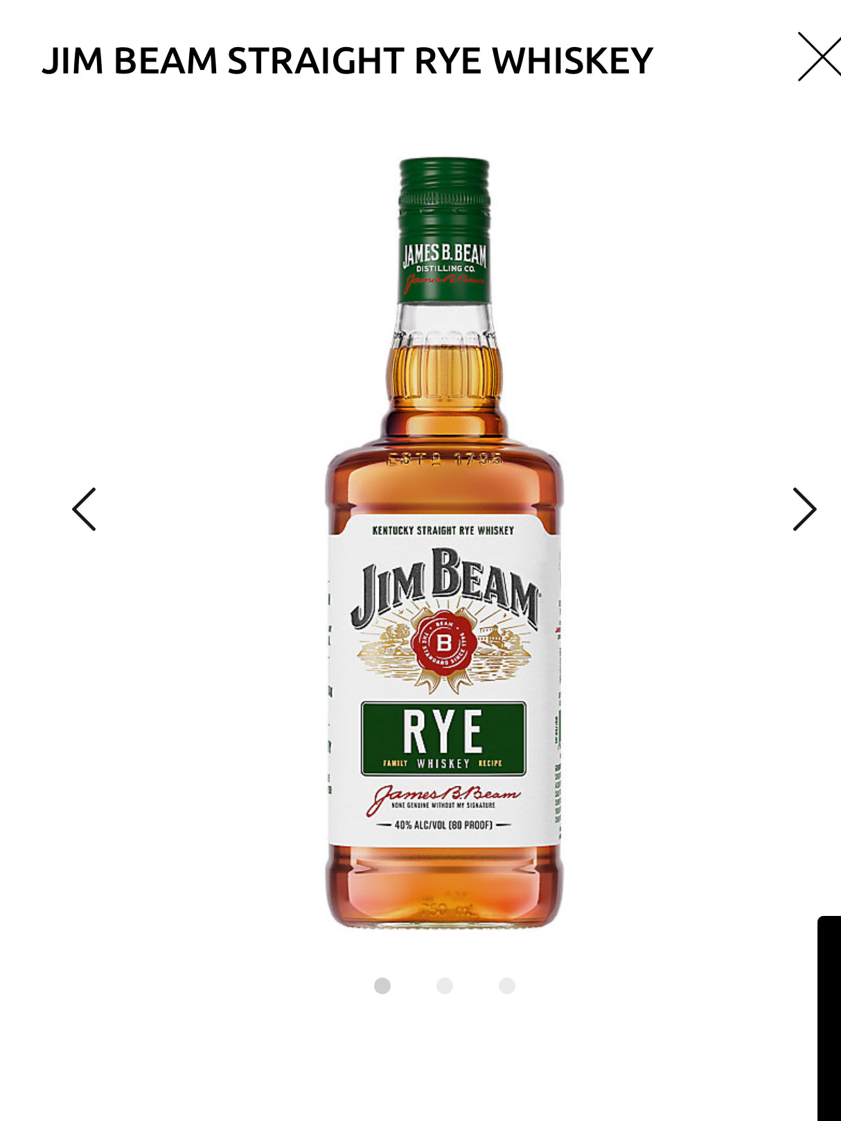 Jim Beam Straight Rye Whiskey 80