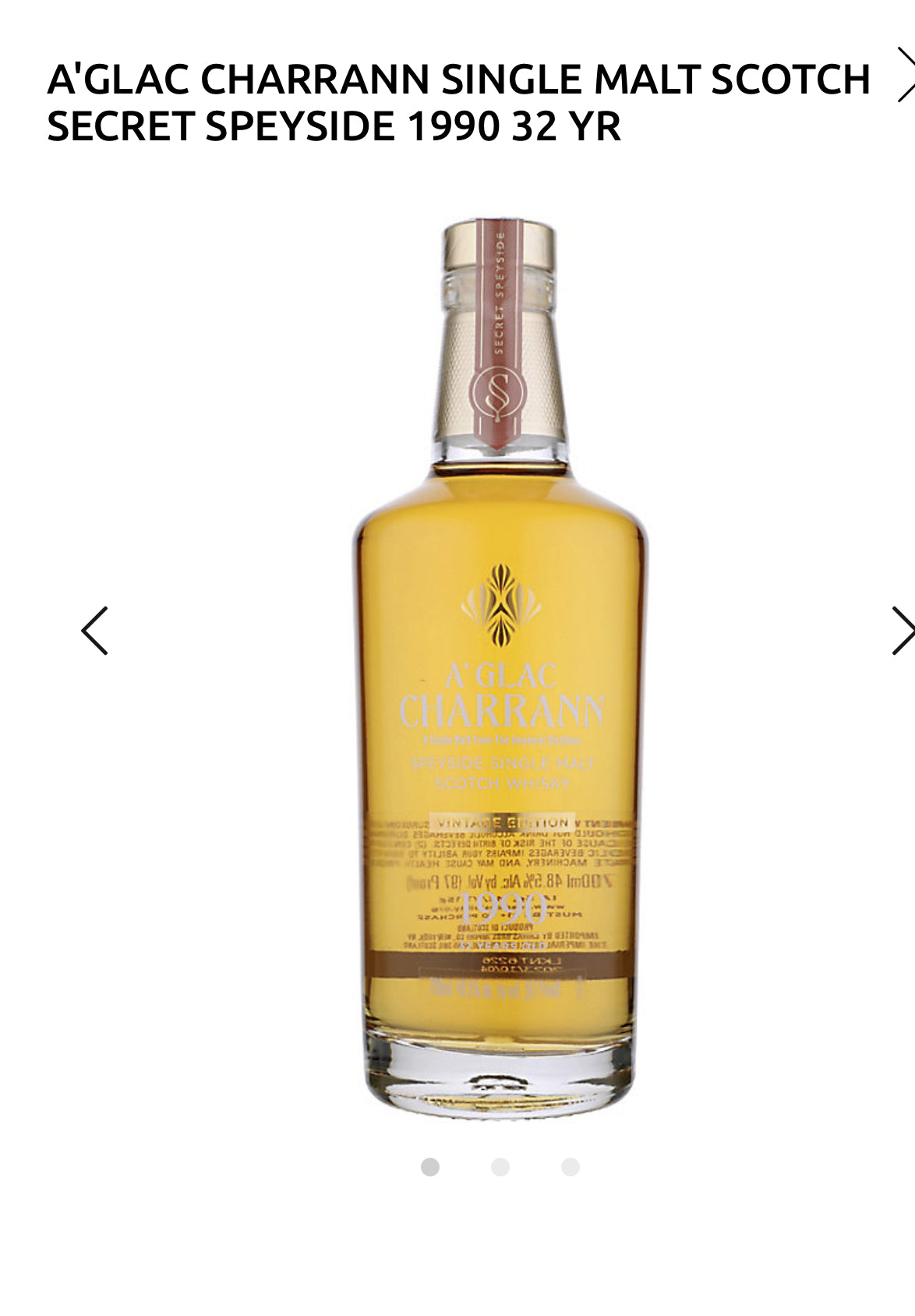 A'glac Charrann Single Malt Scotch Secret Speyside 1990 32 Yr 97