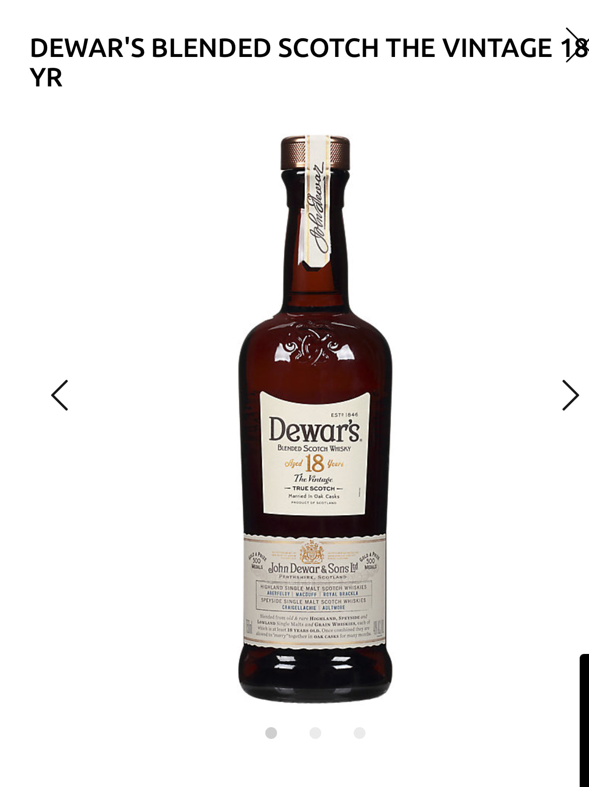 Dewar's Blended Scotch The Vintage 18 Yr 80 W/ Gift Tin