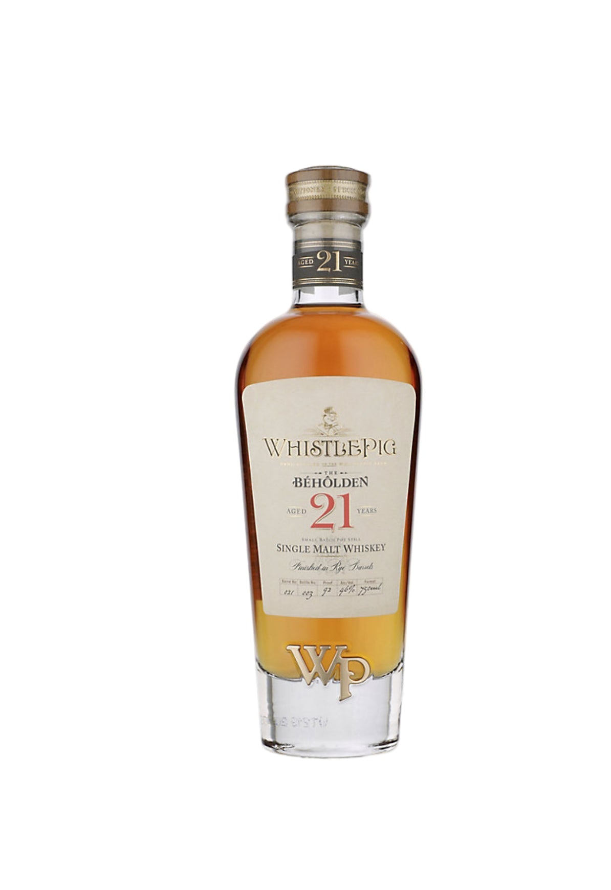 Whistlepig Single Malt Whiskey The Beholden Finished In Rye B 21 Yr 92