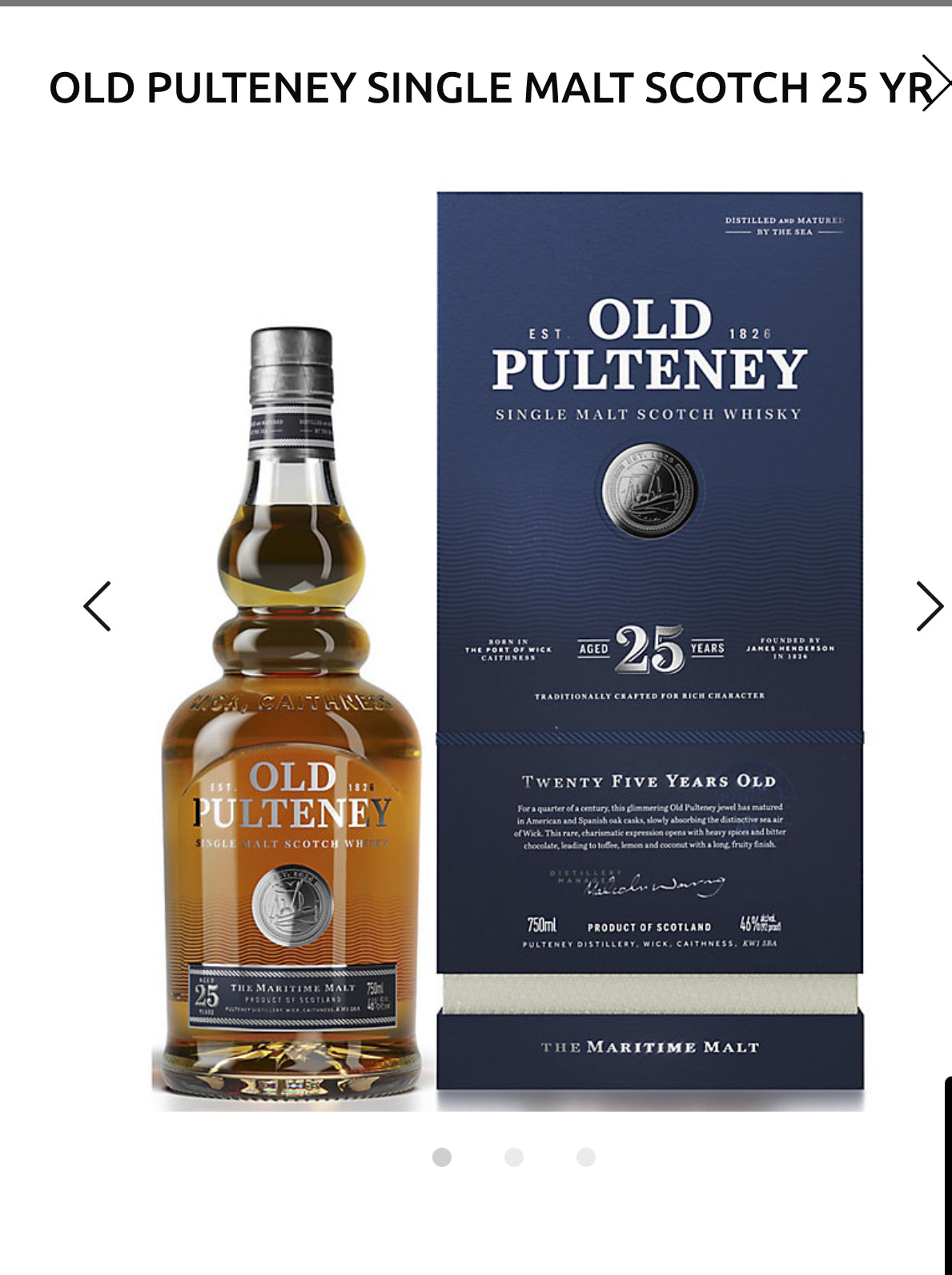 Old Pulteney Single Malt Scotch 25 Yr 92