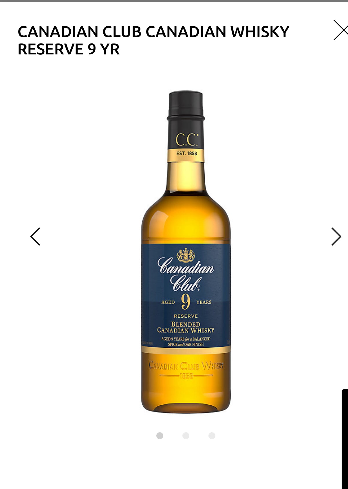 Canadian Club Canadian Whisky Reserve 9 Yr 80