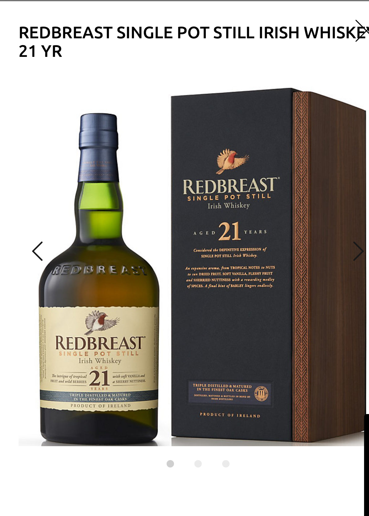 Redbreast Single Pot Still Irish Whiskey 21 Yr 92