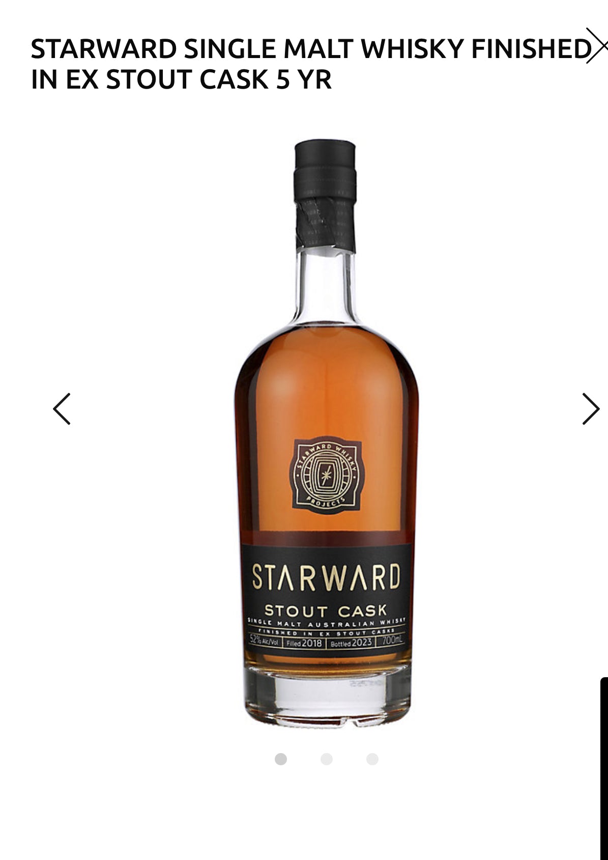 Starward Single Malt Whisky Finished In Ex Stout Casks 5 Yr 104