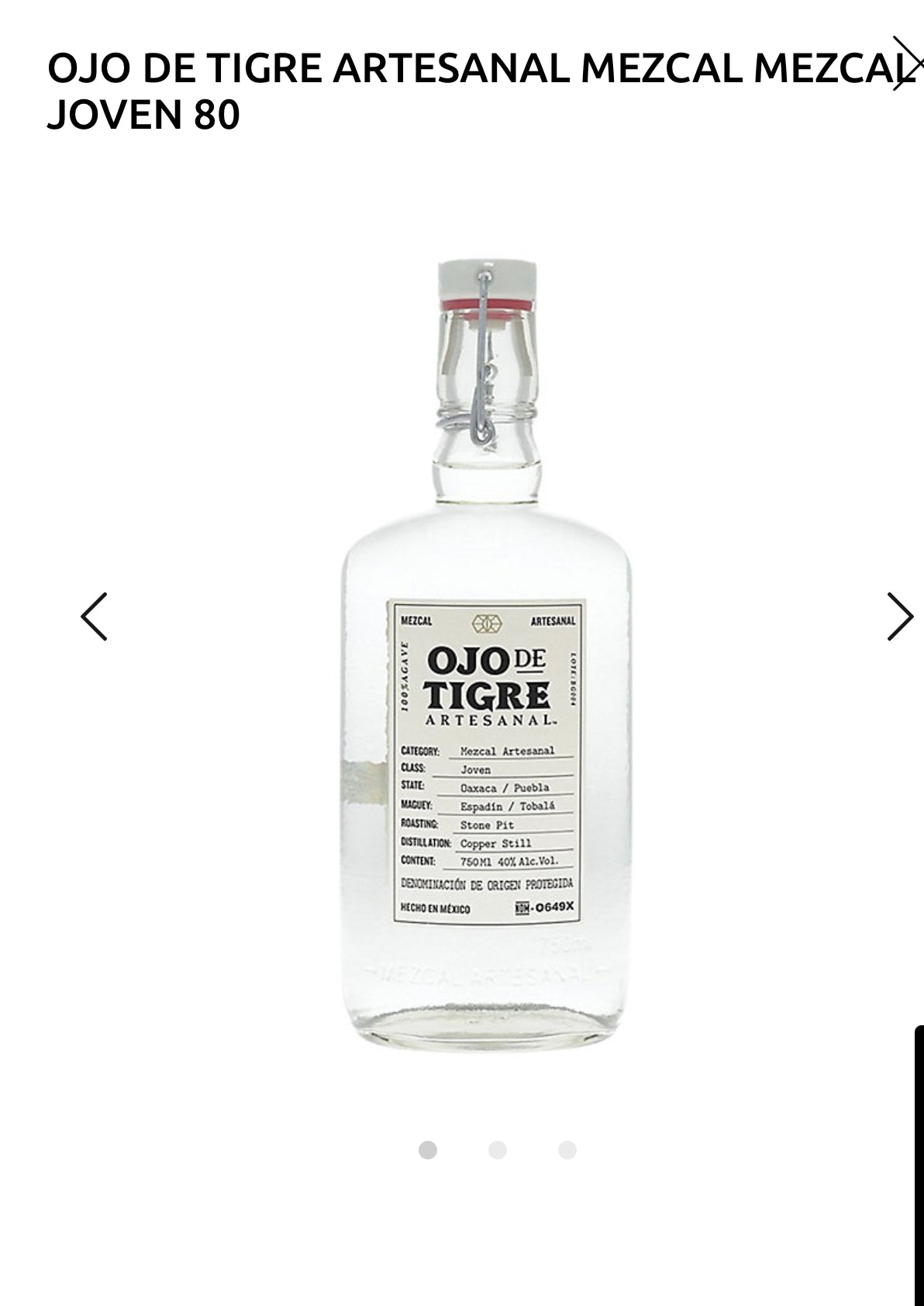 Ojo De Tigre Mezcal Artesanal Joven
