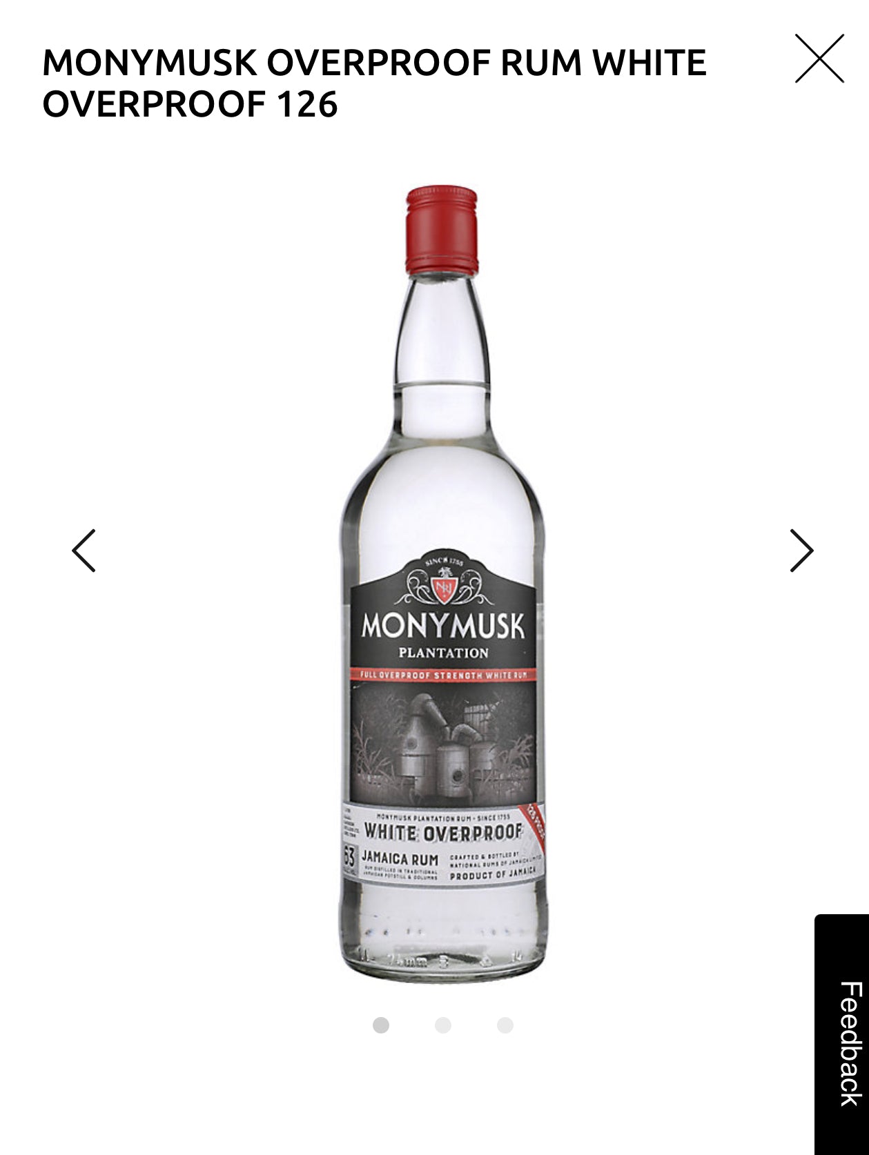 Monymusk Overproof Rum White Overproof 126 1L