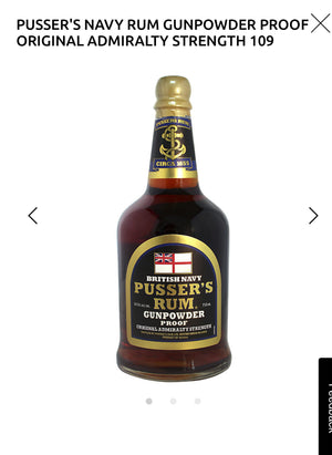 Pusser's Navy Rum Gunpowder Proof Original Admiralty Strength 109