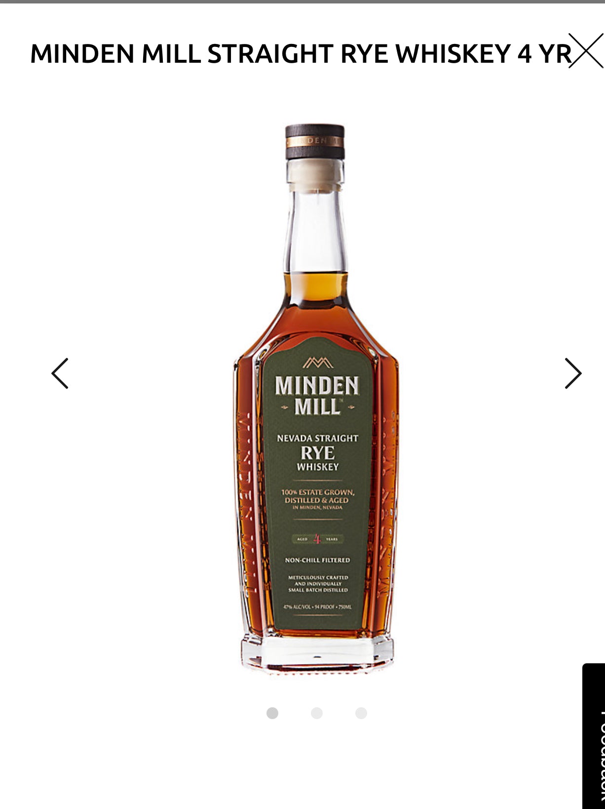Minden Mill Straight Rye Whiskey 4 Yr 94
