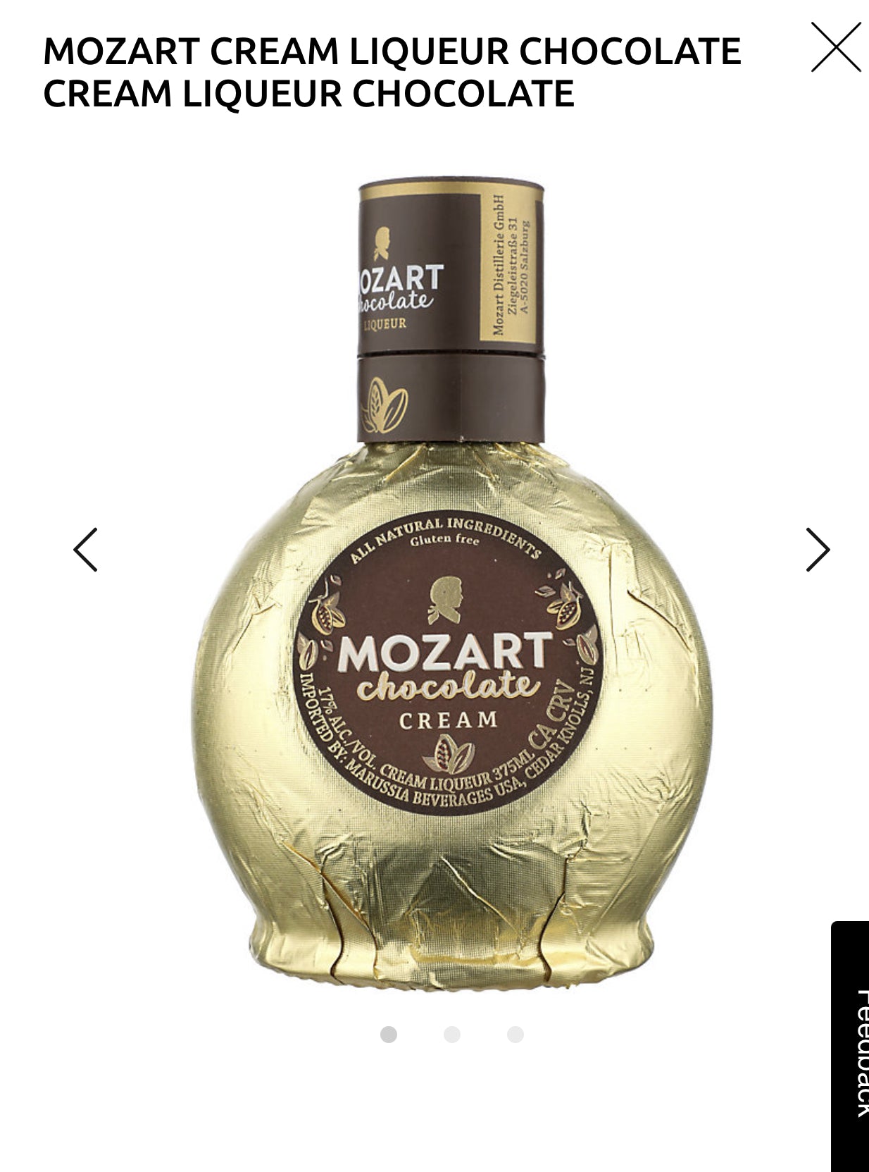 Mozart Chocolate Cream Liqueur 34 375 ml