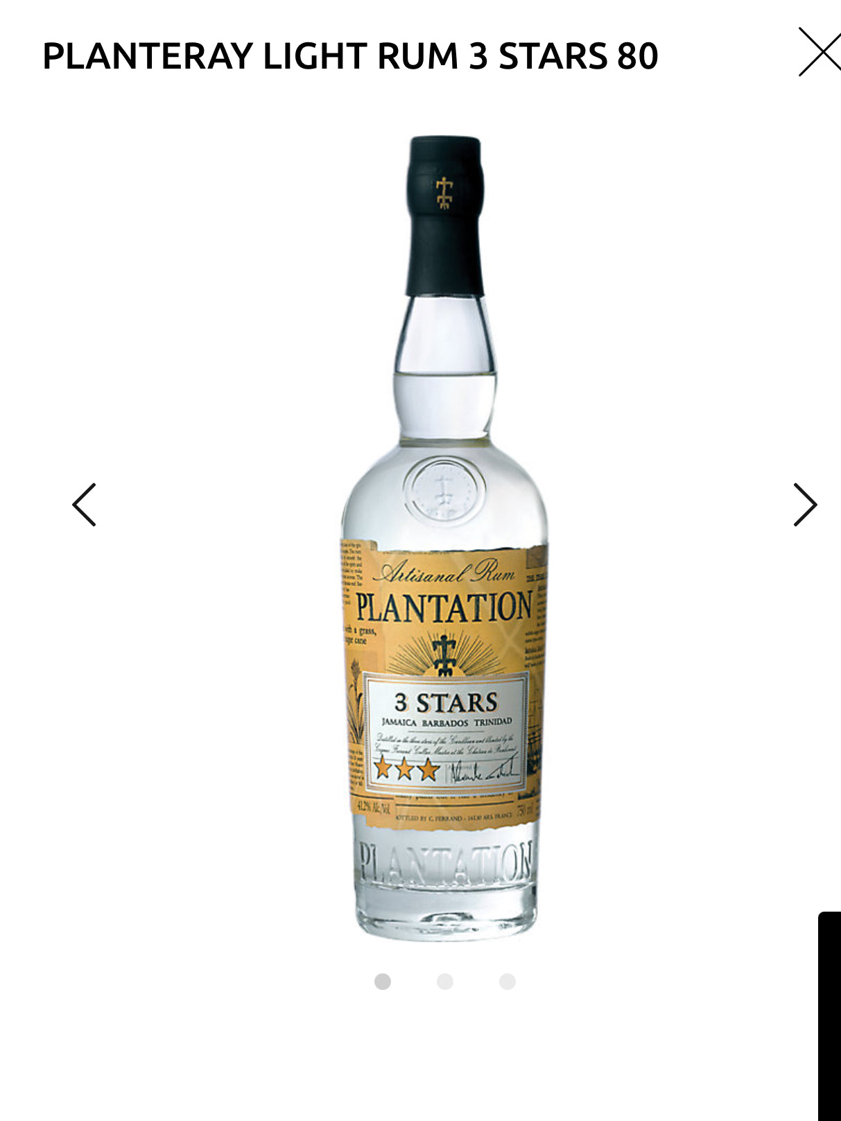 Planteray Light Rum 3 Stars 82.4 1L