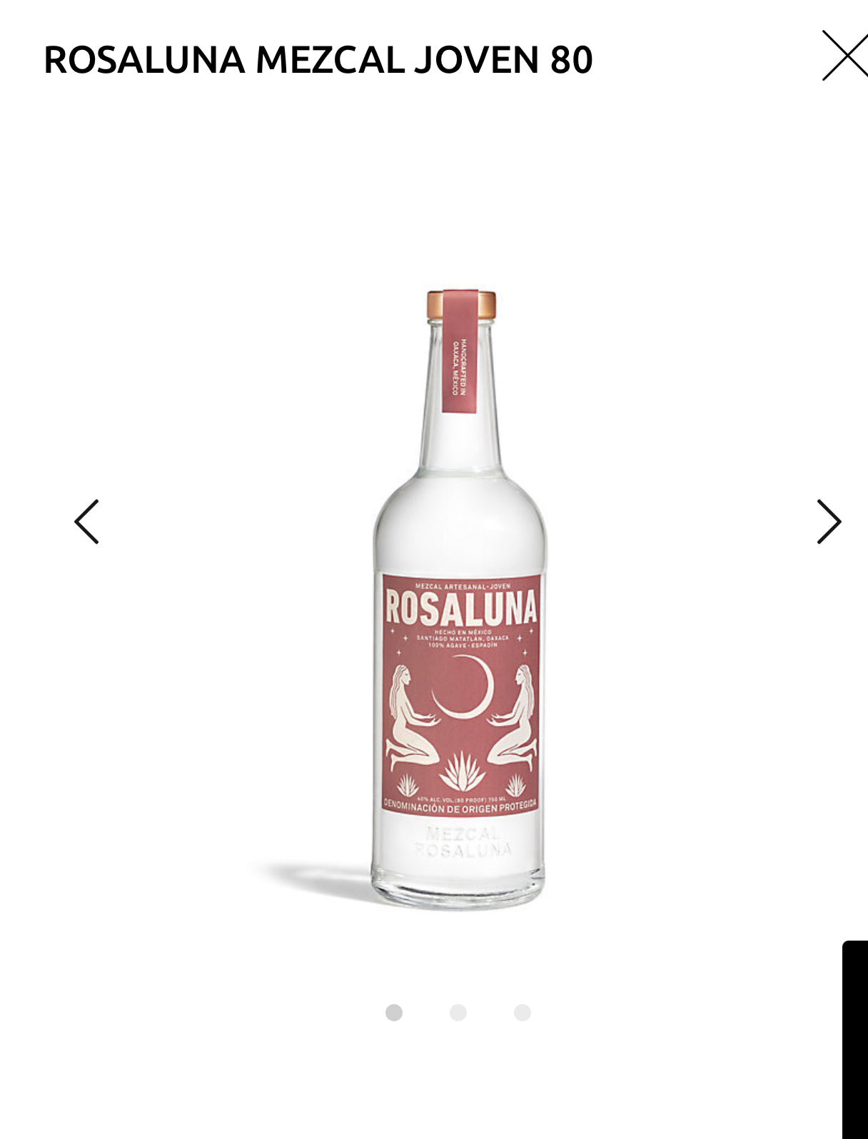 Rosaluna Mezcal Joven 80