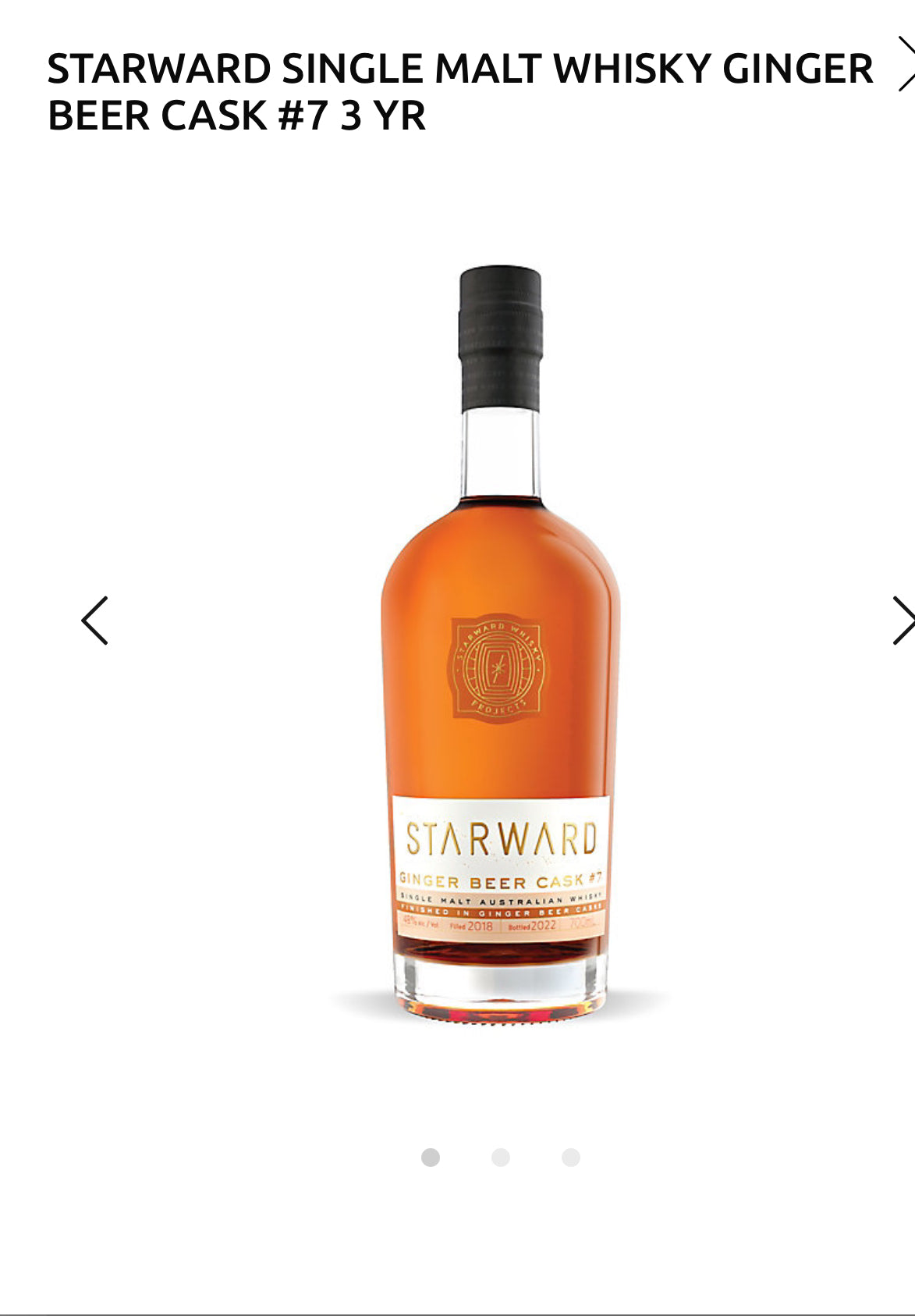 Starward Single Malt Whisky Ginger Beer Cask #7 3 Yr 96