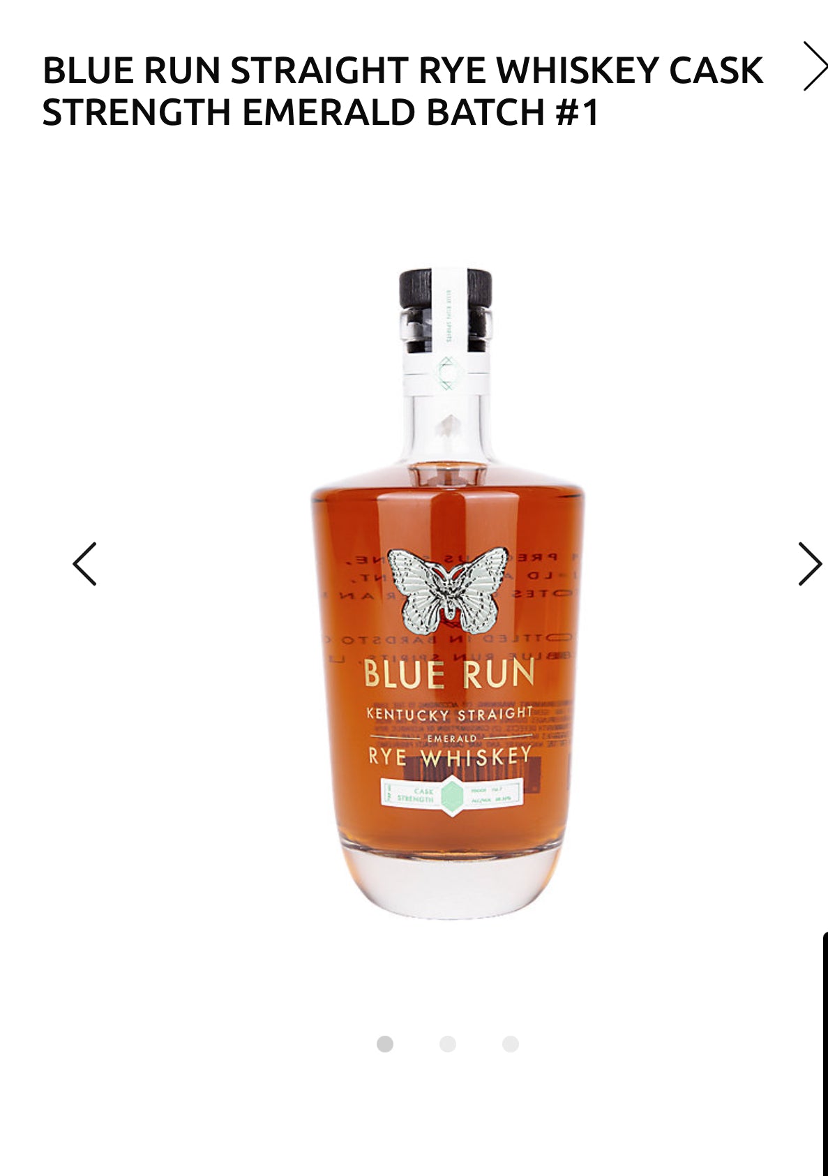 Blue Run Straight Rye Whiskey Cask Strength Emerald Batch #1 116.7