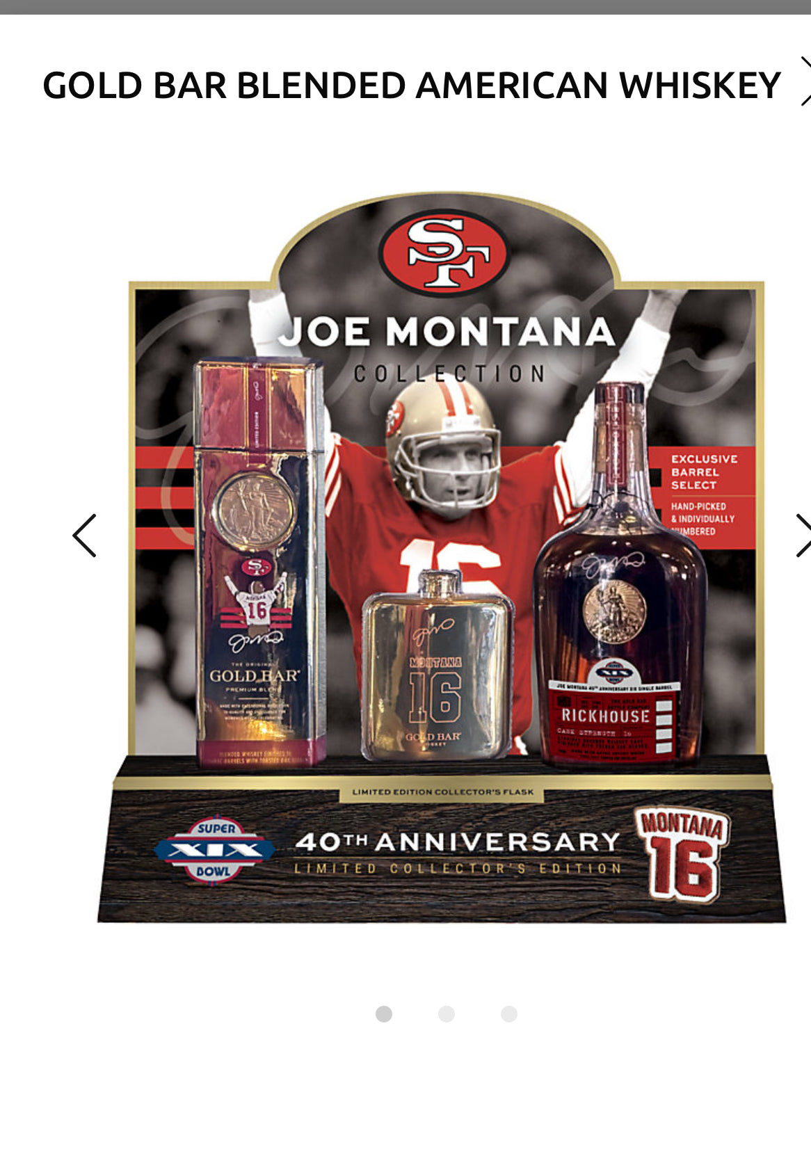 Gold Bar Blended American Whiskey Joe Montana 82 W/Flask