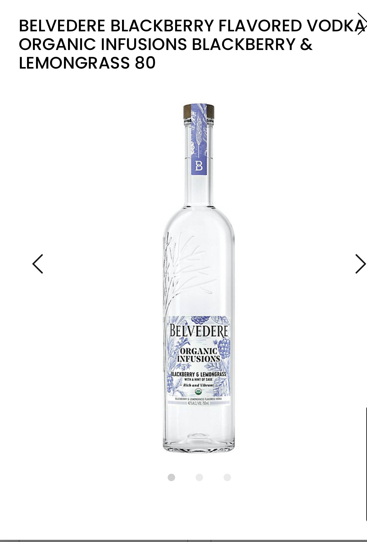 Belvedere Organic Infusions Blackberry & Lemongrass Flavored Vodka 80