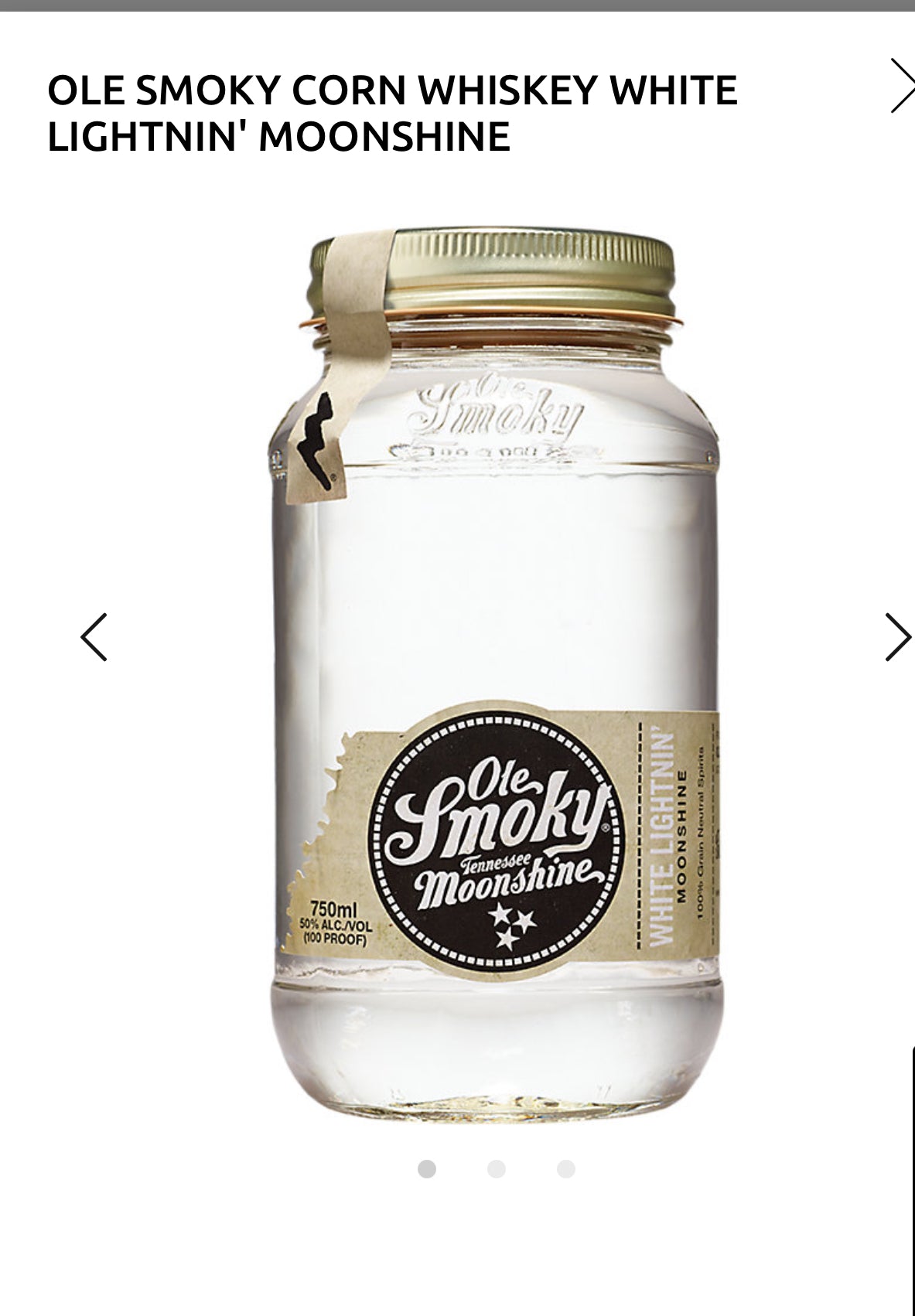 Ole Smoky White Lightnin' Moonshine 100
