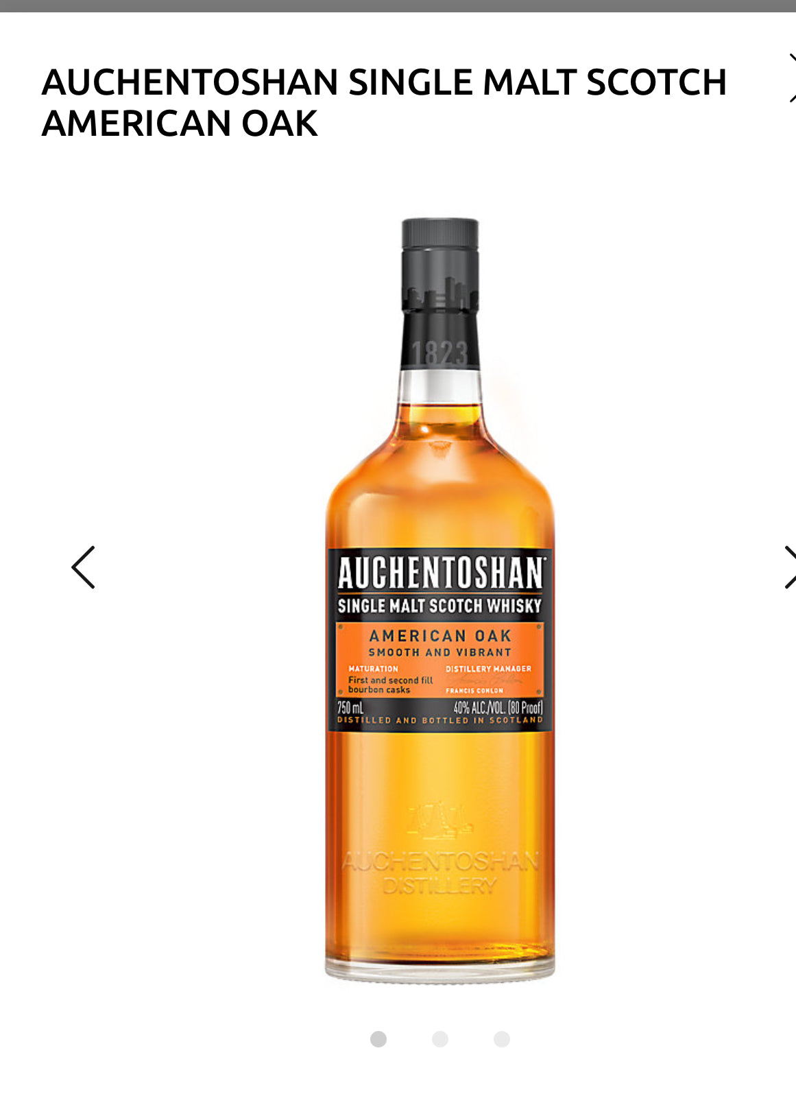 Auchentoshan Single Malt Scotch American Oak 80