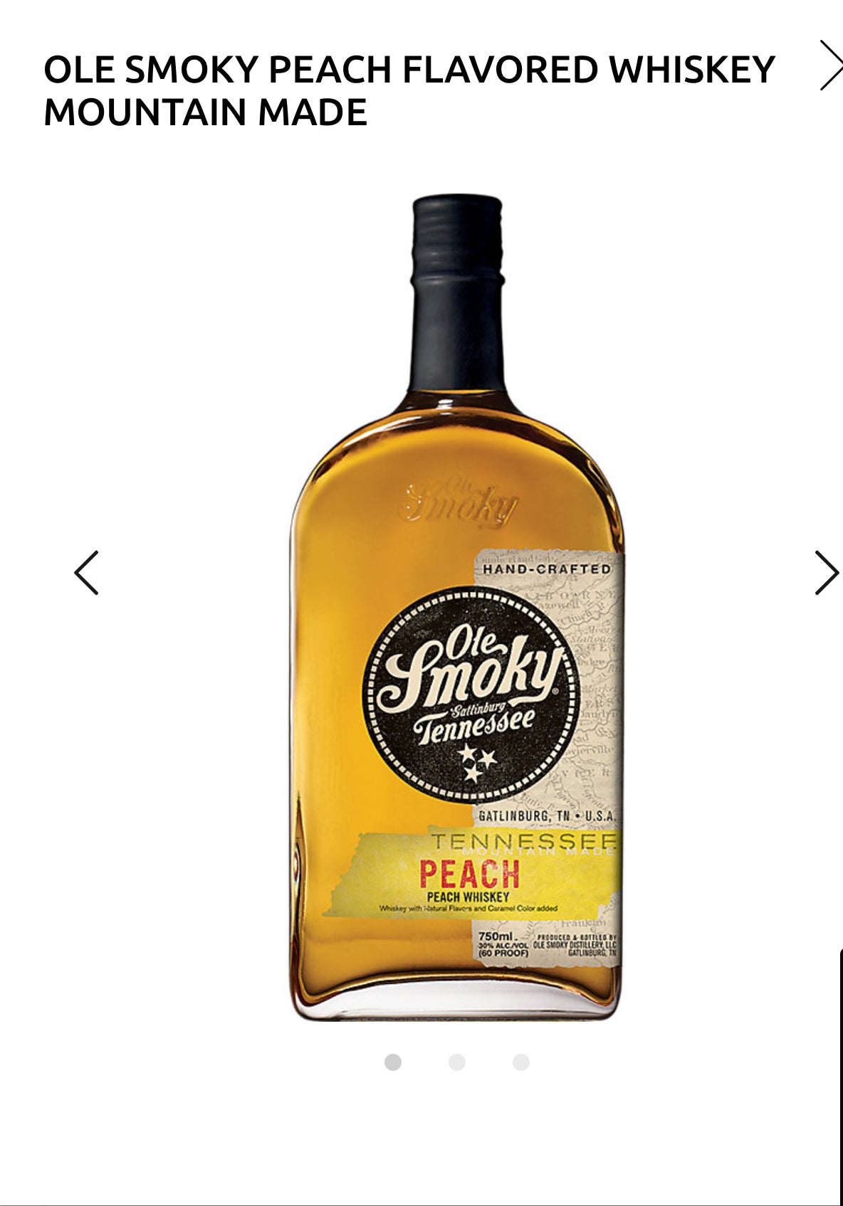 Ole Smoky Peach Flavored Whiskey Mountain Made 60