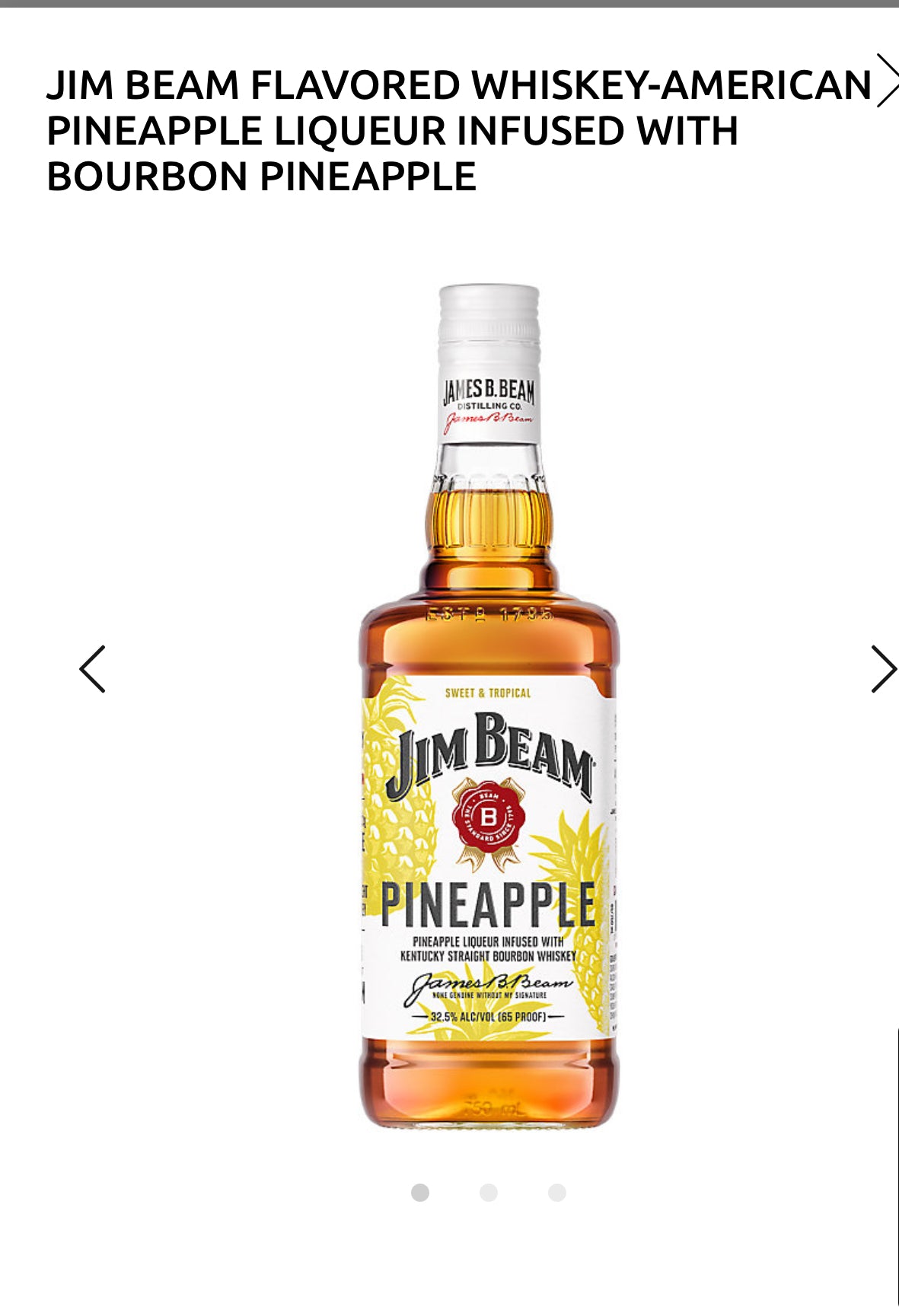 Jim Beam Pineapple Liqueur Infused With Bourbon Flavored Whiskey 65