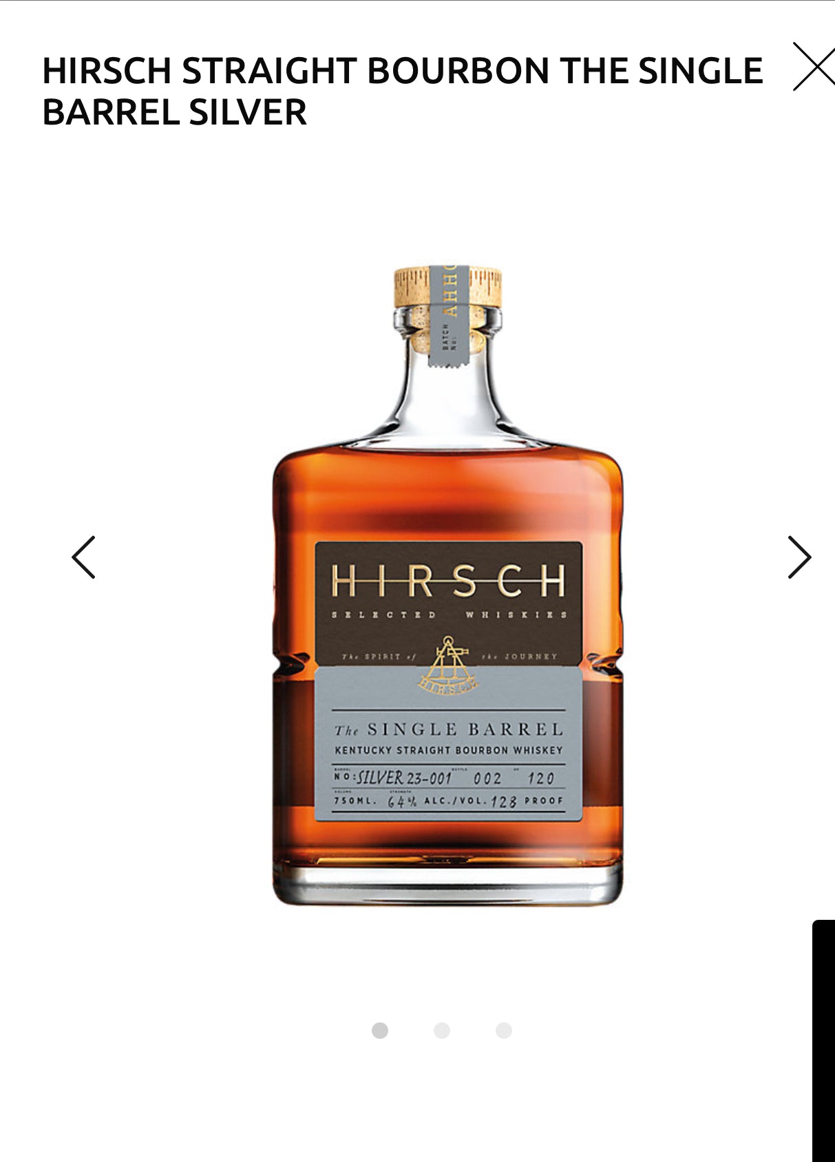 Hirsch Straight Bourbon The Single Barrel Silver 110.2