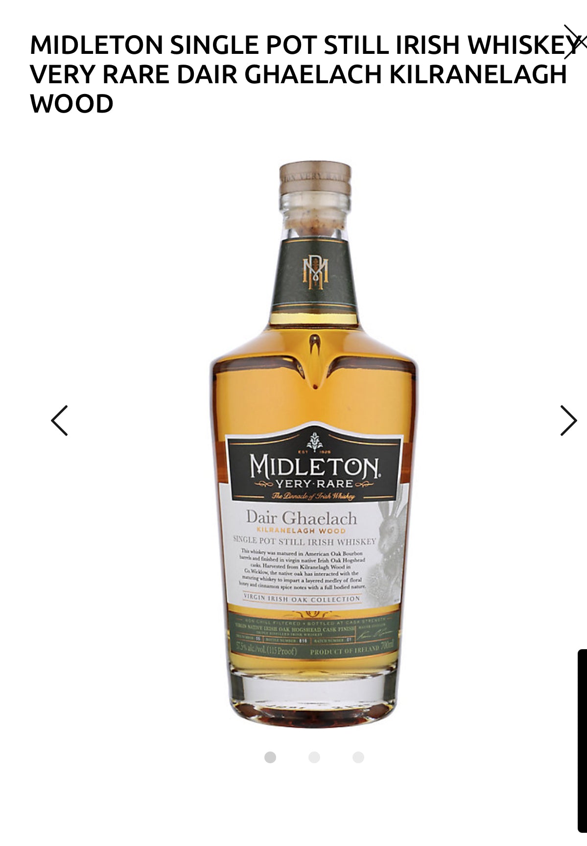 Midleton Single Pot Still Irish Whiskey Very Rare Dair Ghaelach Kilranelagh Wood 115