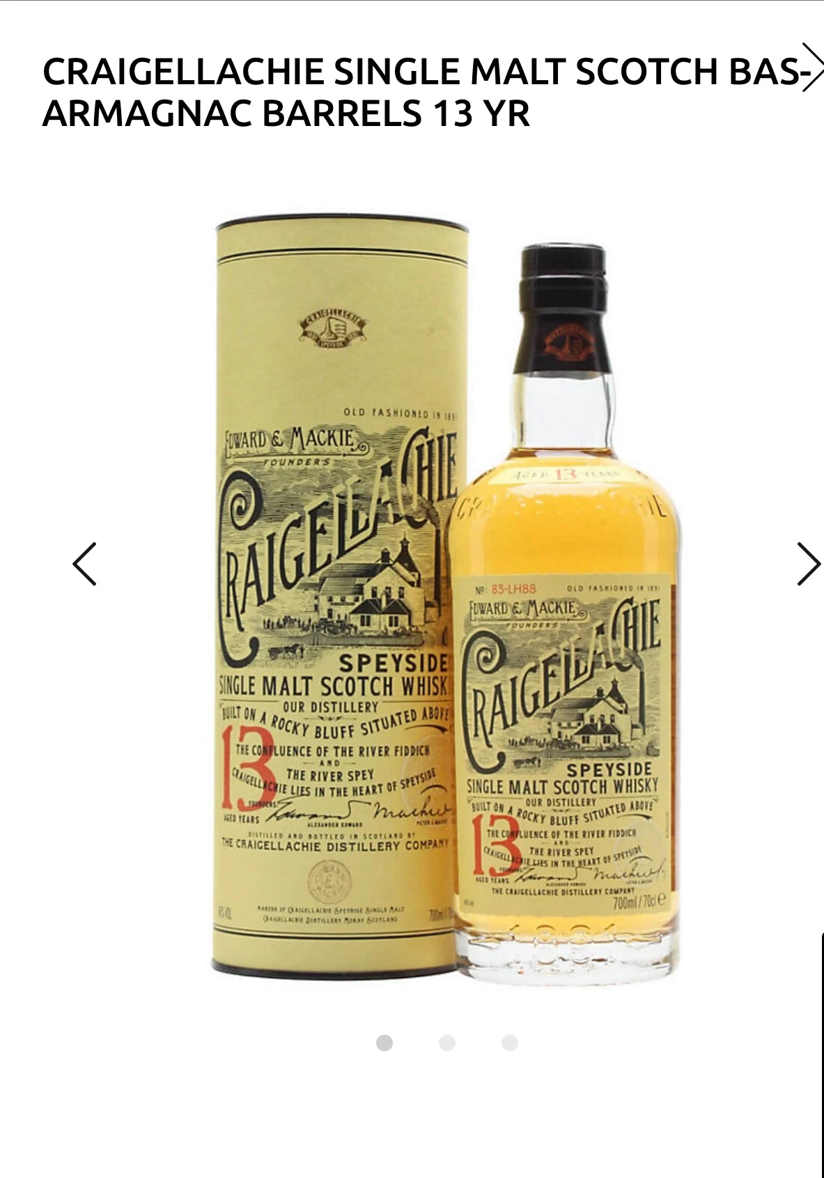 Craigellachie Single Malt Scotch Whiskey Bas-Armagnac Barrels 13 Yr 92