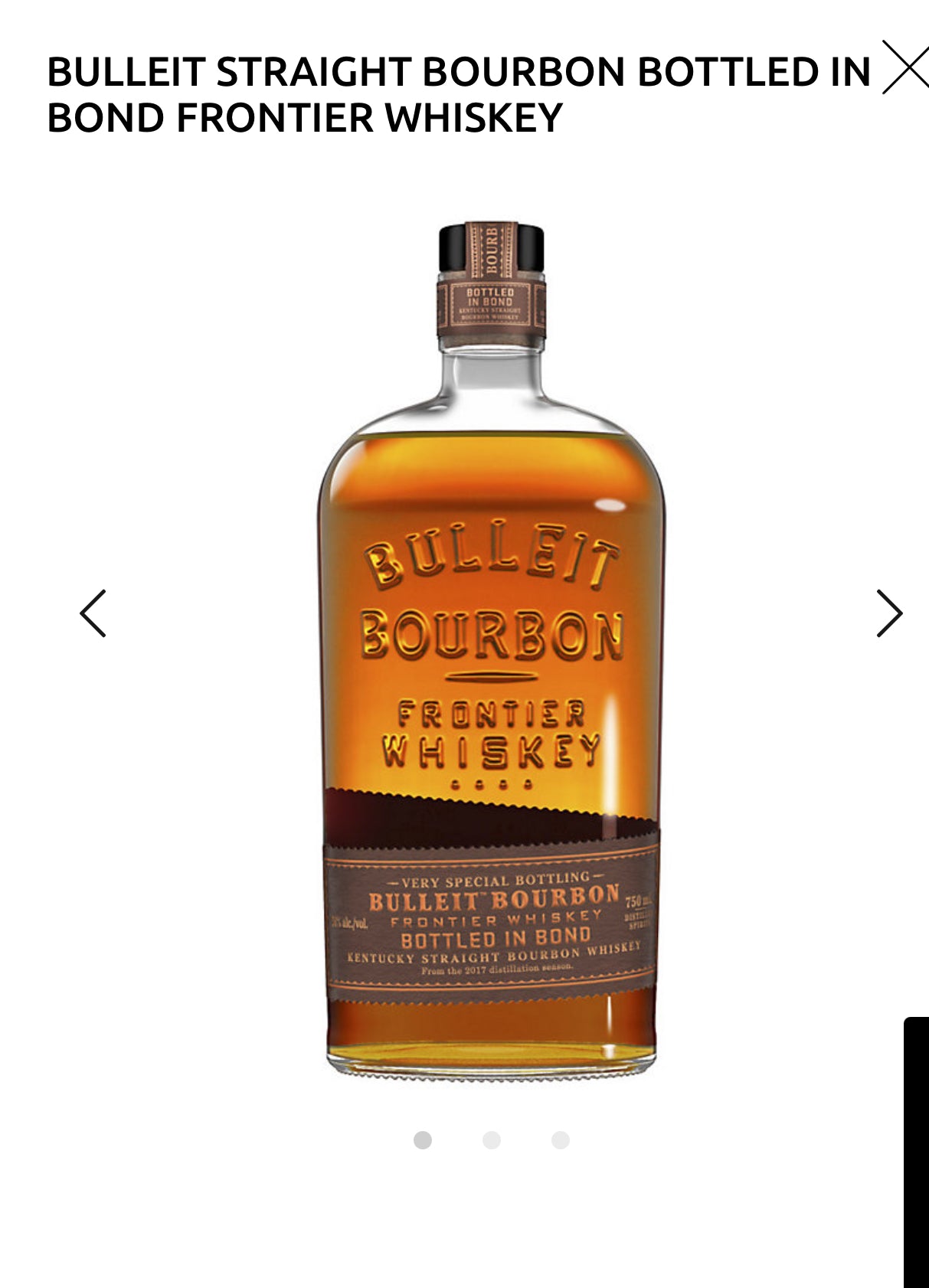 Bulleit Straight Bourbon Bottled In Bond Frontier Whiskey 100