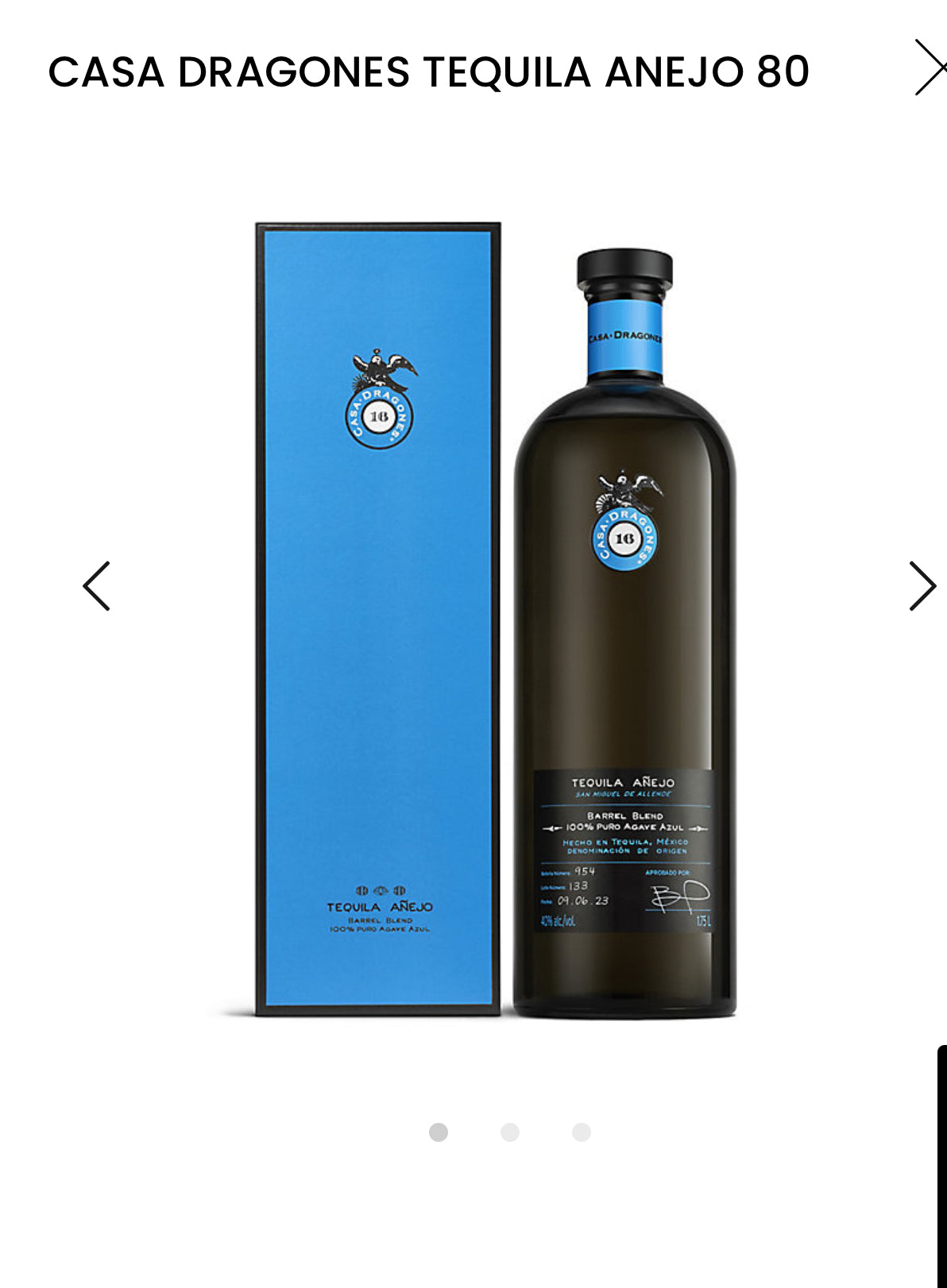 Casa Dragones Tequila Anejo 80 W/ Box 1.75ml