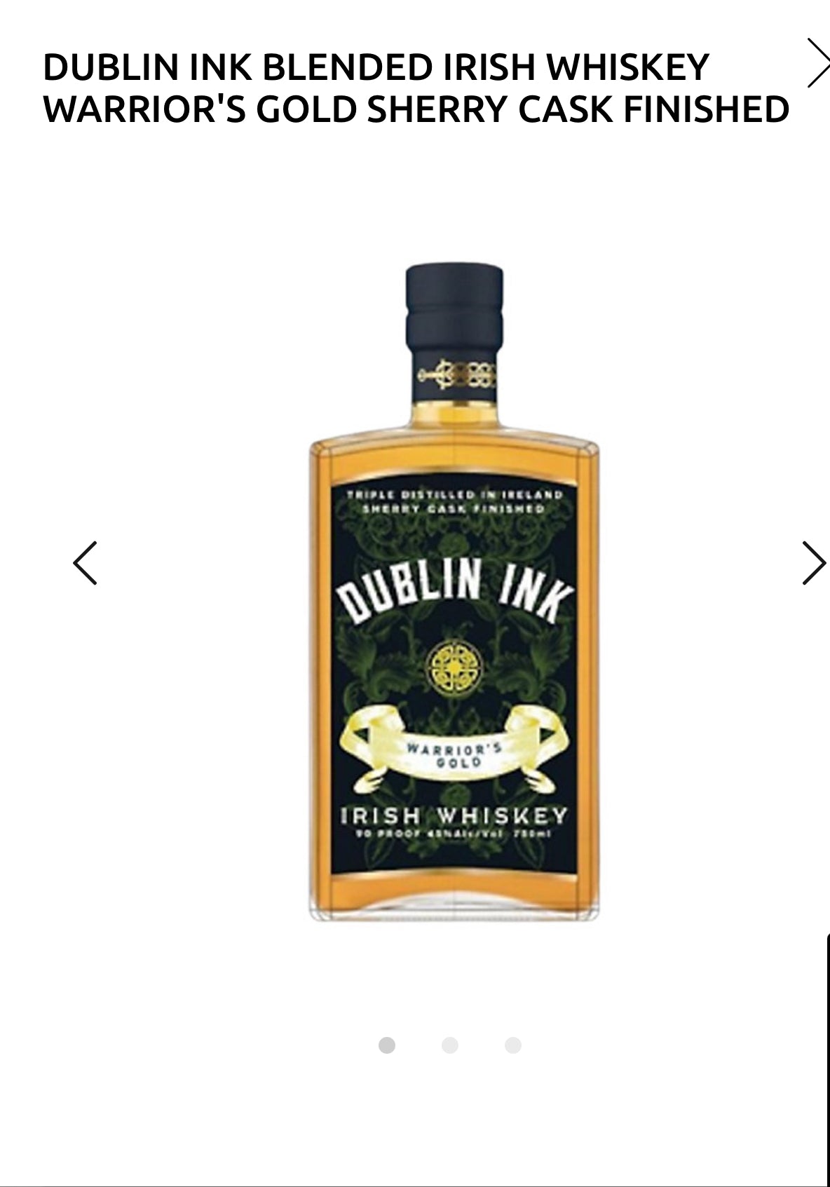 Dublin Ink Irish Whiskey Warrior's Gold Sherry Cask Finished 90