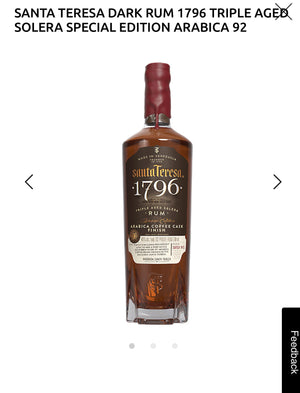 Santa Teresa Dark Rum 1796 Triple Aged Solera Special Edition Arabica Coffee Cask Finish 92