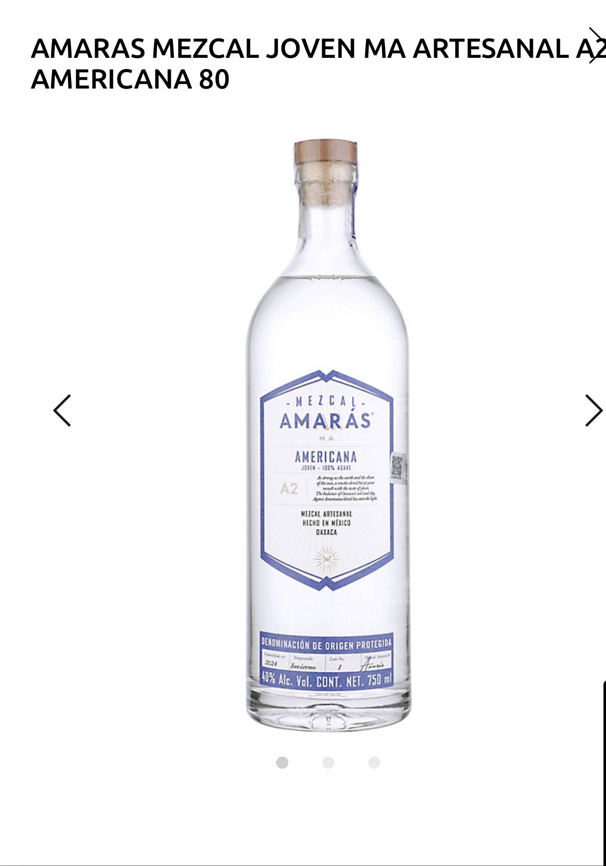 Amaras Mezcal Artesanal Ma Joven Americana A2 80