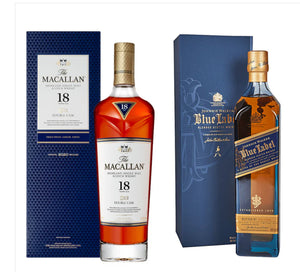 Johnny Walker blue label the macallan 18 years to bottle combo