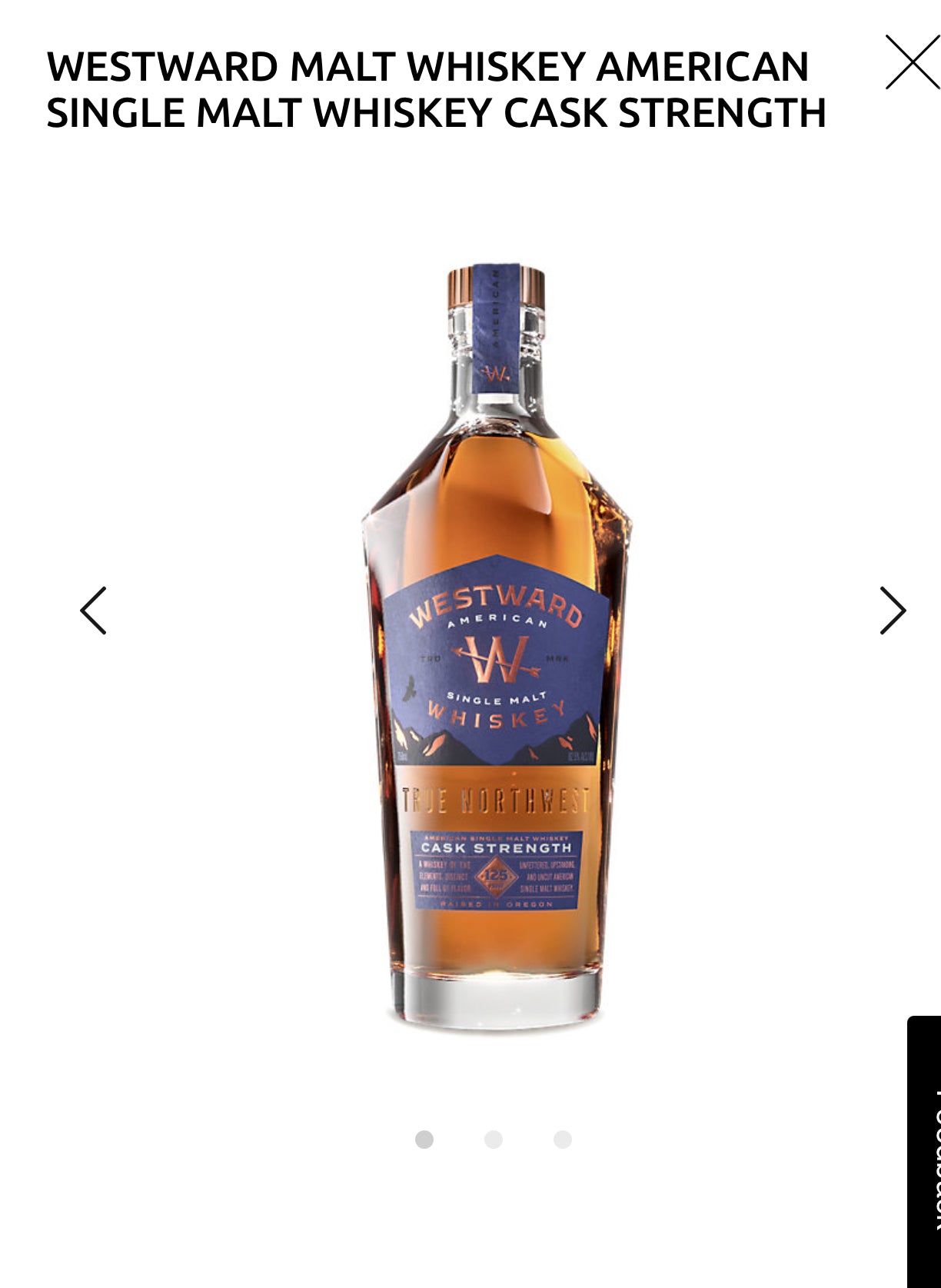 Westward American Single Malt Whiskey Cask Strength 125