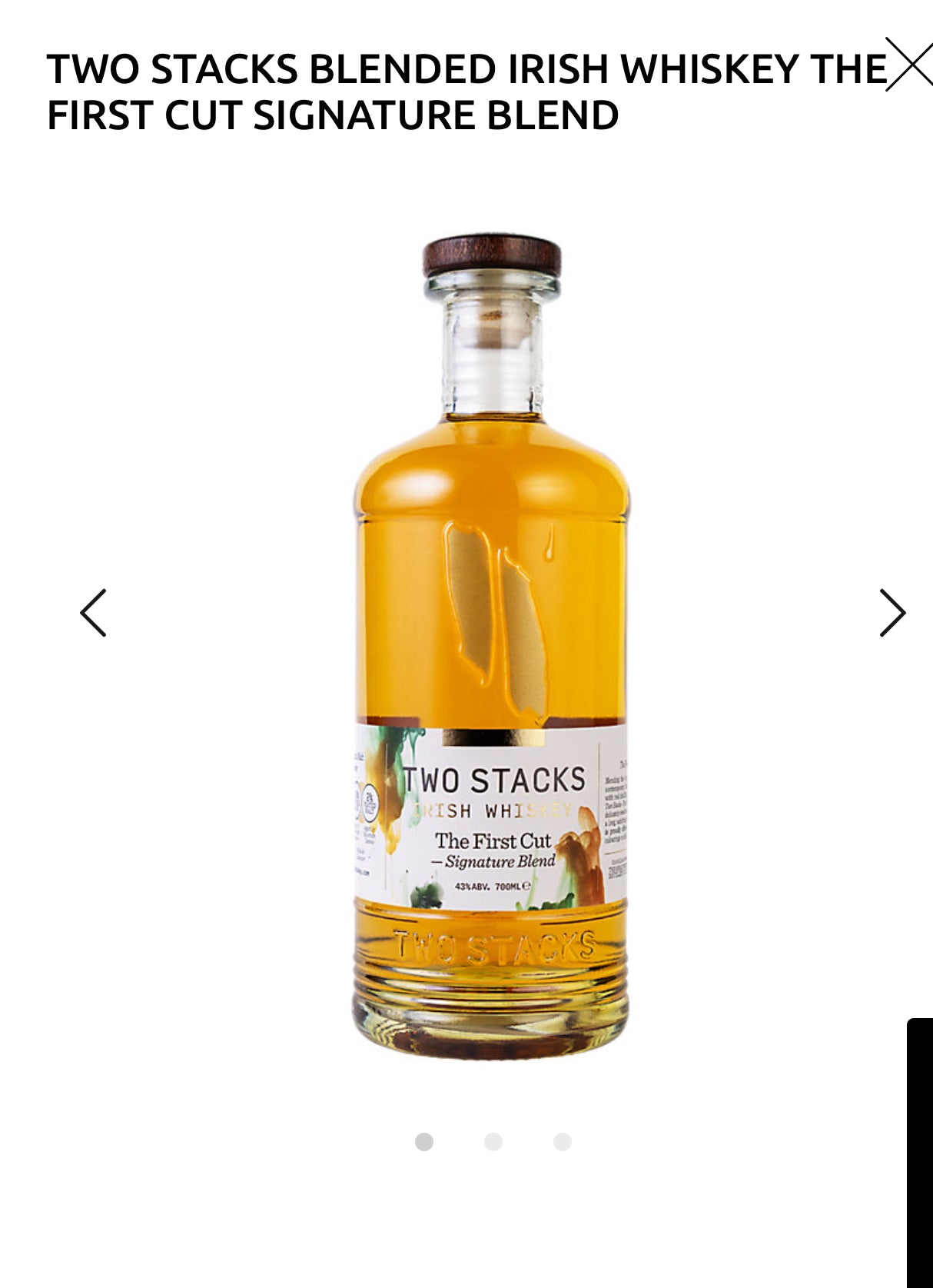 Two Stacks Blended Irish Whiskey The First Cut Signature Blend 86