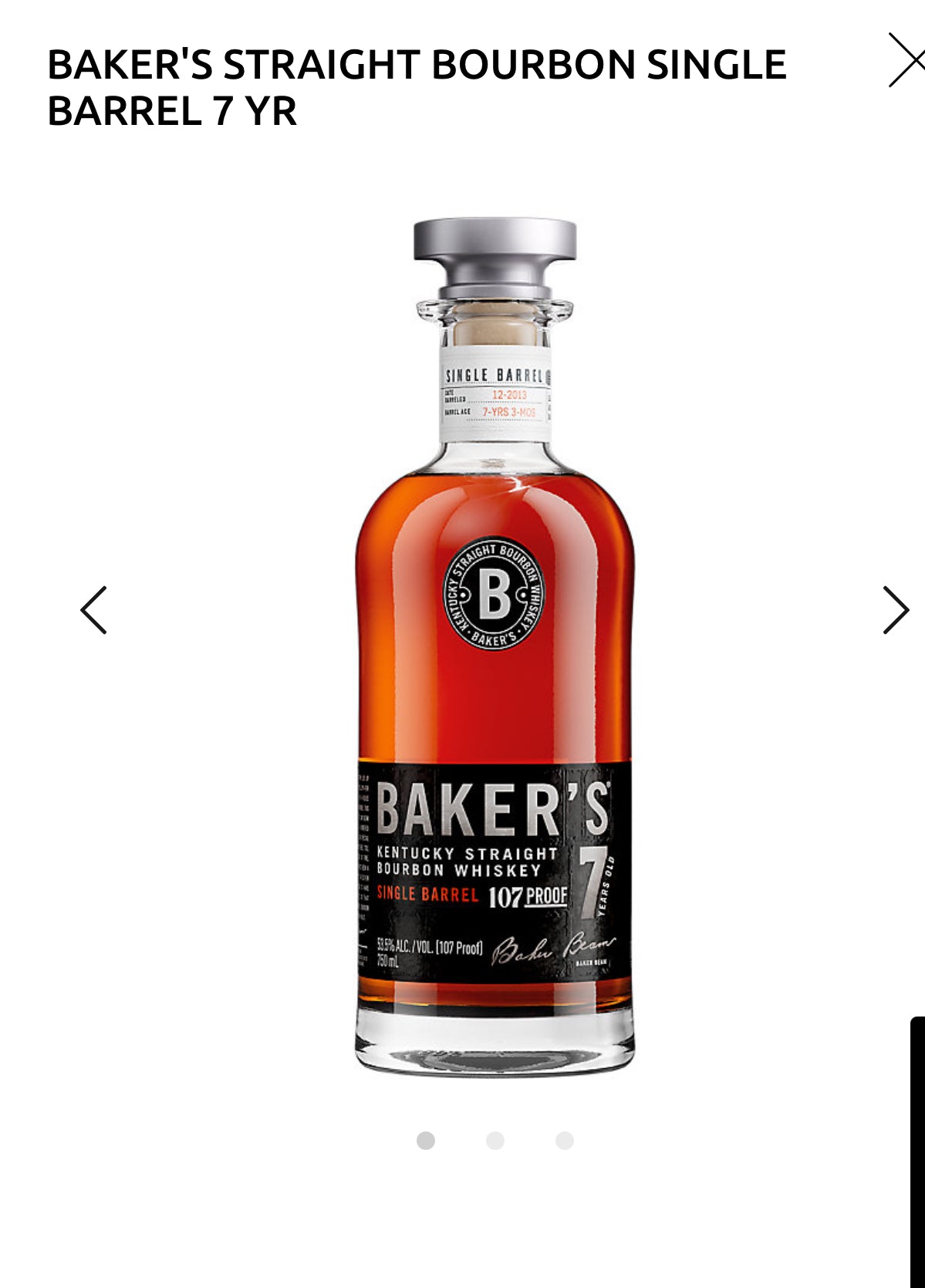 Baker's Straight Bourbon Single Barrel 7 Yr 107