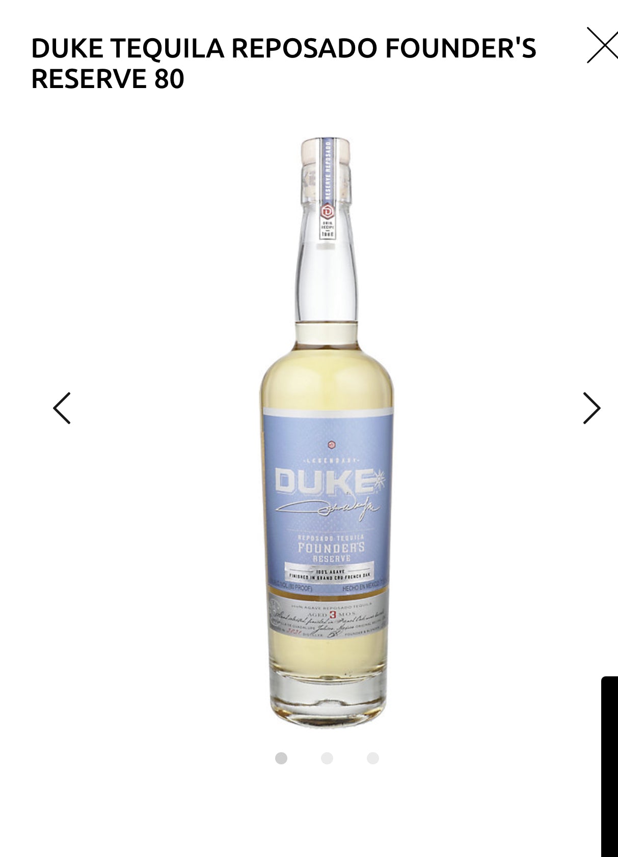 Duke Tequila Reposado Founder's Reserve