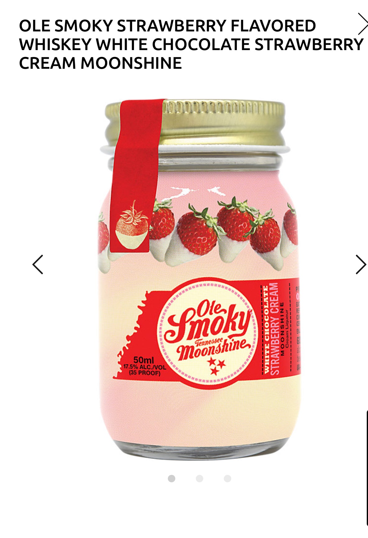 OLE SMOKY STRAWBERRY FLAVORED WHISKEY WHITE CHOCOLATE STRAWBERRY CREAM MOONSHINE