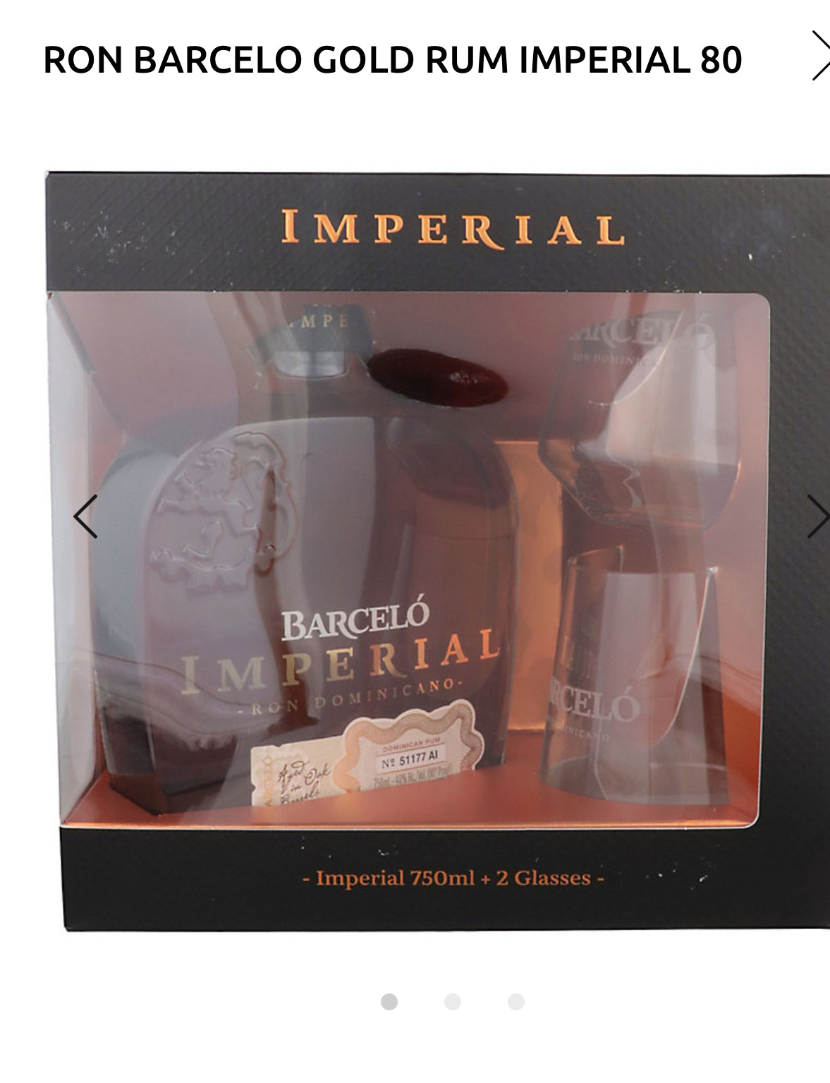 Ron Barcelo Gold Rum Imperial 80 W/ 2 Rocks Glasses