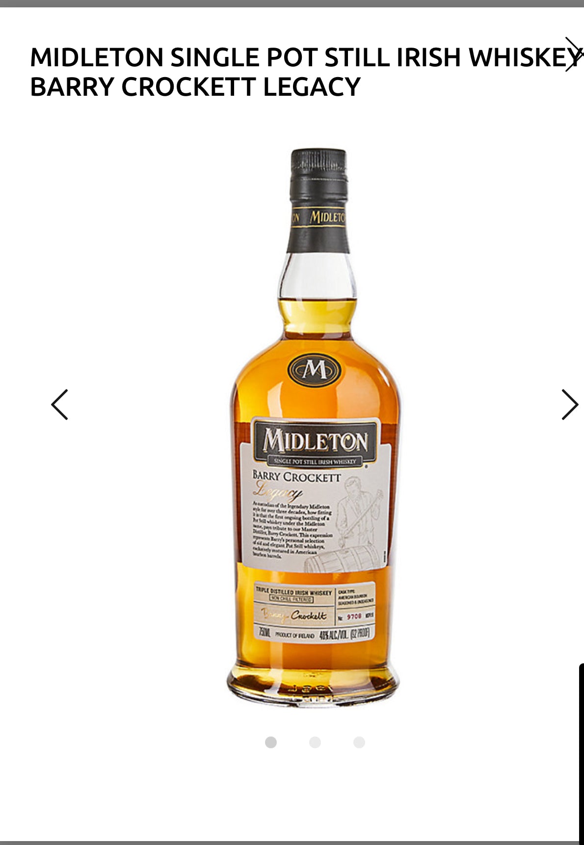 Midleton Single Pot Still Irish Whiskey Barry Crockett Legacy 92