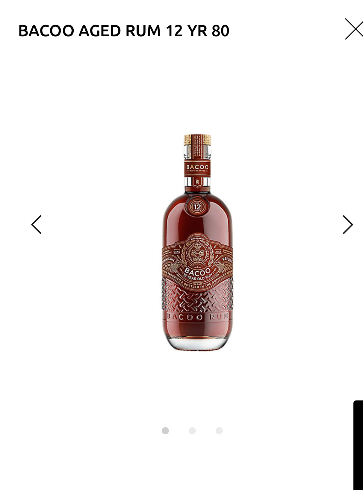 Bacoo Aged Rum 12 Yr 80