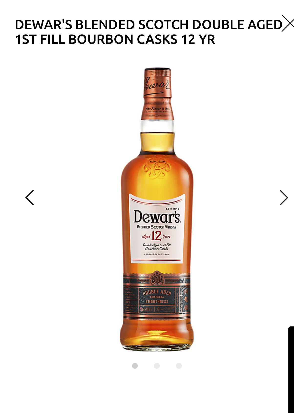 Dewar's Blended Scotch Double Aged 1st Fill Bourbon Casks 12 Yr 80