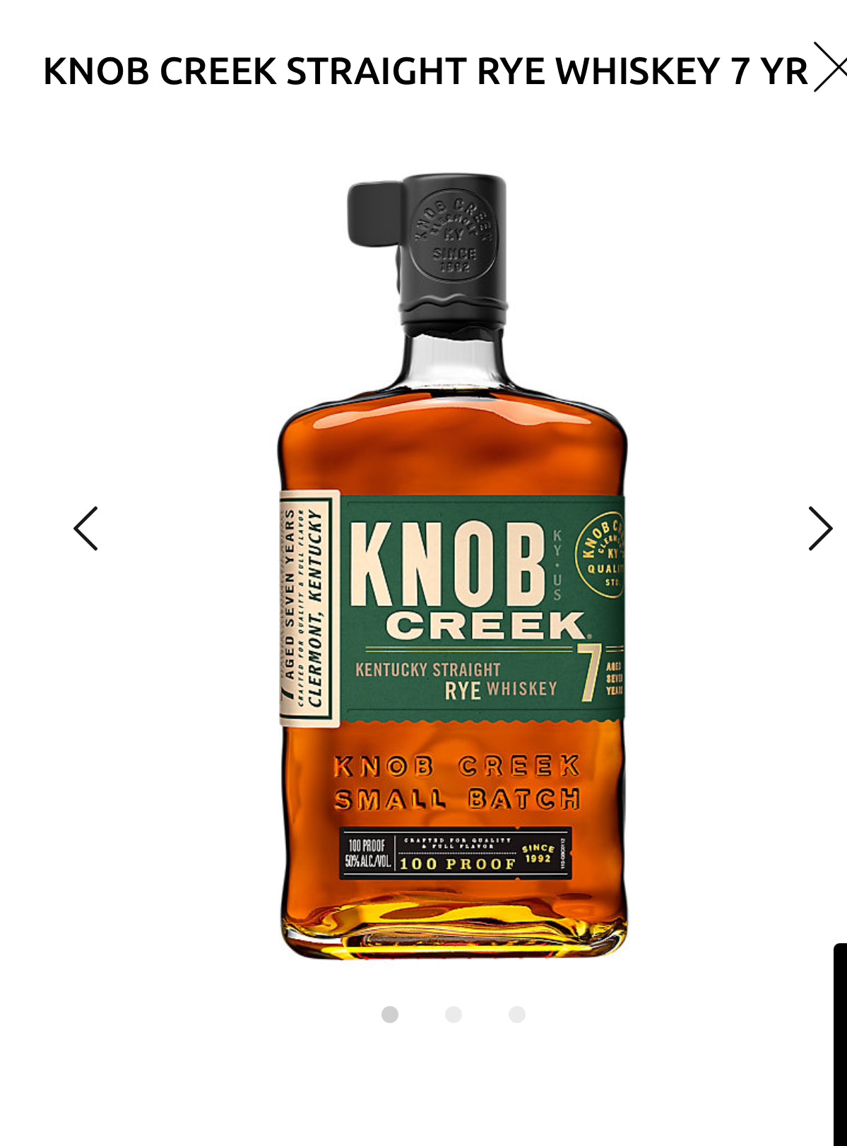 Knob Creek Straight Rye Whiskey Small Batch 7 Yr 100