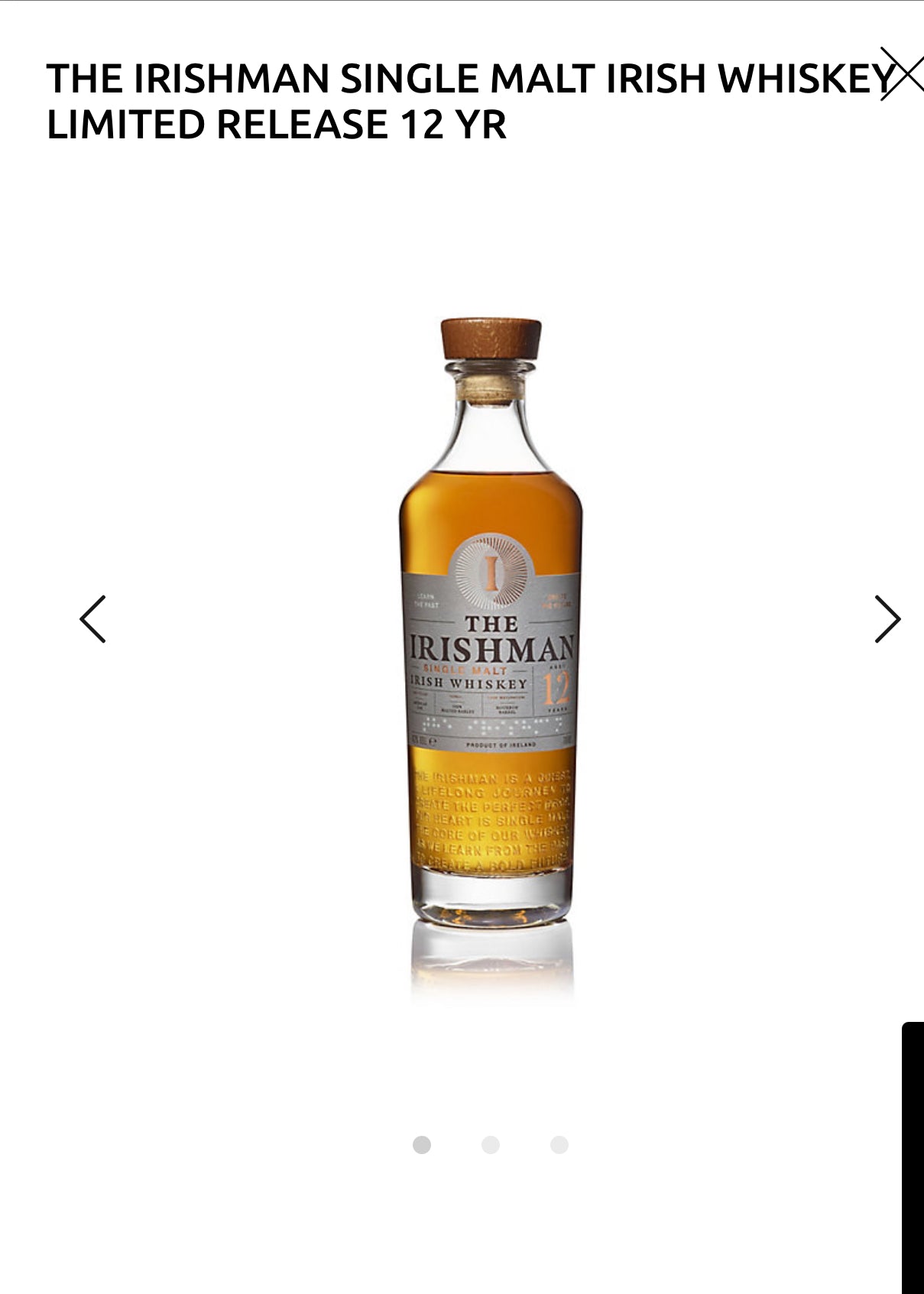 The Irishman Single Malt Irish Whiskey Limited Release 12 Yr 86